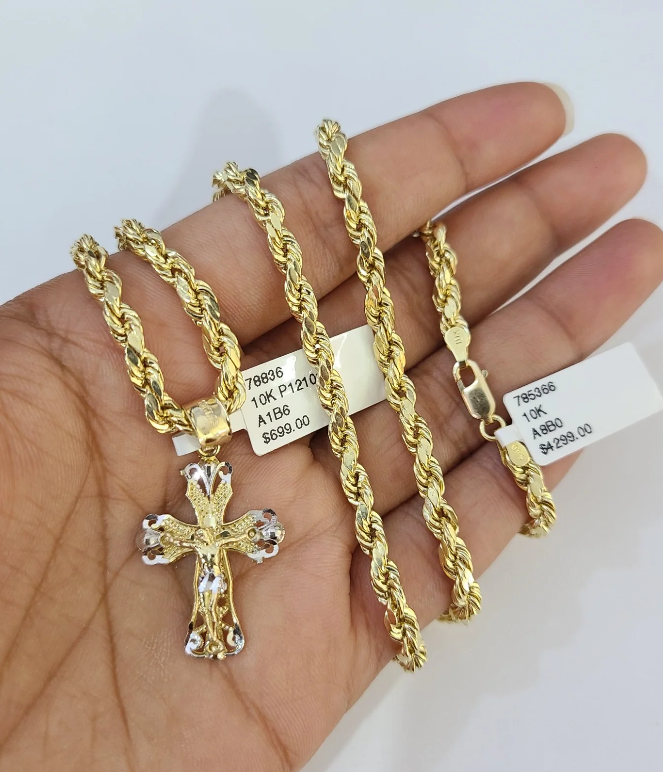 Real 10k Rope Chain Jesus Cross Charm Necklace SET 4mm 18"-28" Pendant - Image 3