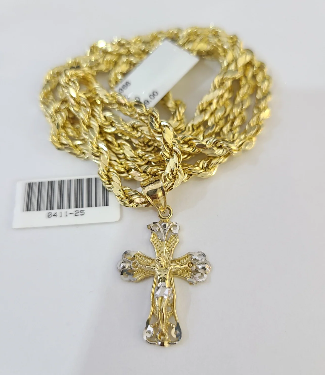 Real 10k Rope Chain Jesus Cross Charm Necklace SET 4mm 18"-28" Pendant - Image 4