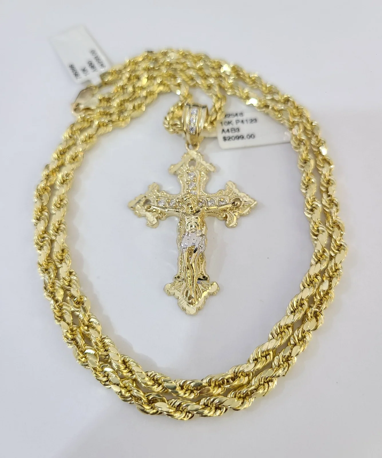 Real 10k Rope Chain Jesus Cross Charm Necklace SET 4mm 18"-28" Pendant - Image 2