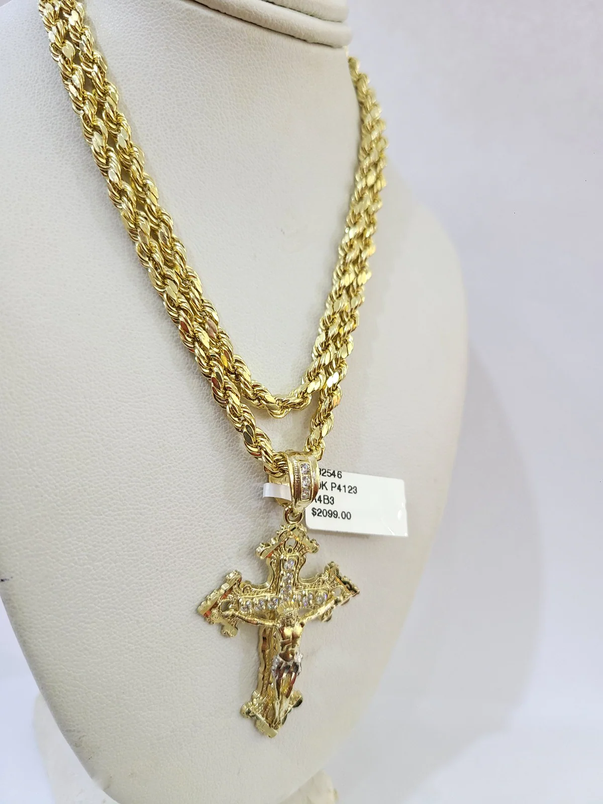 Real 10k Rope Chain Jesus Cross Charm Necklace SET 4mm 18"-28" Pendant - Image 5
