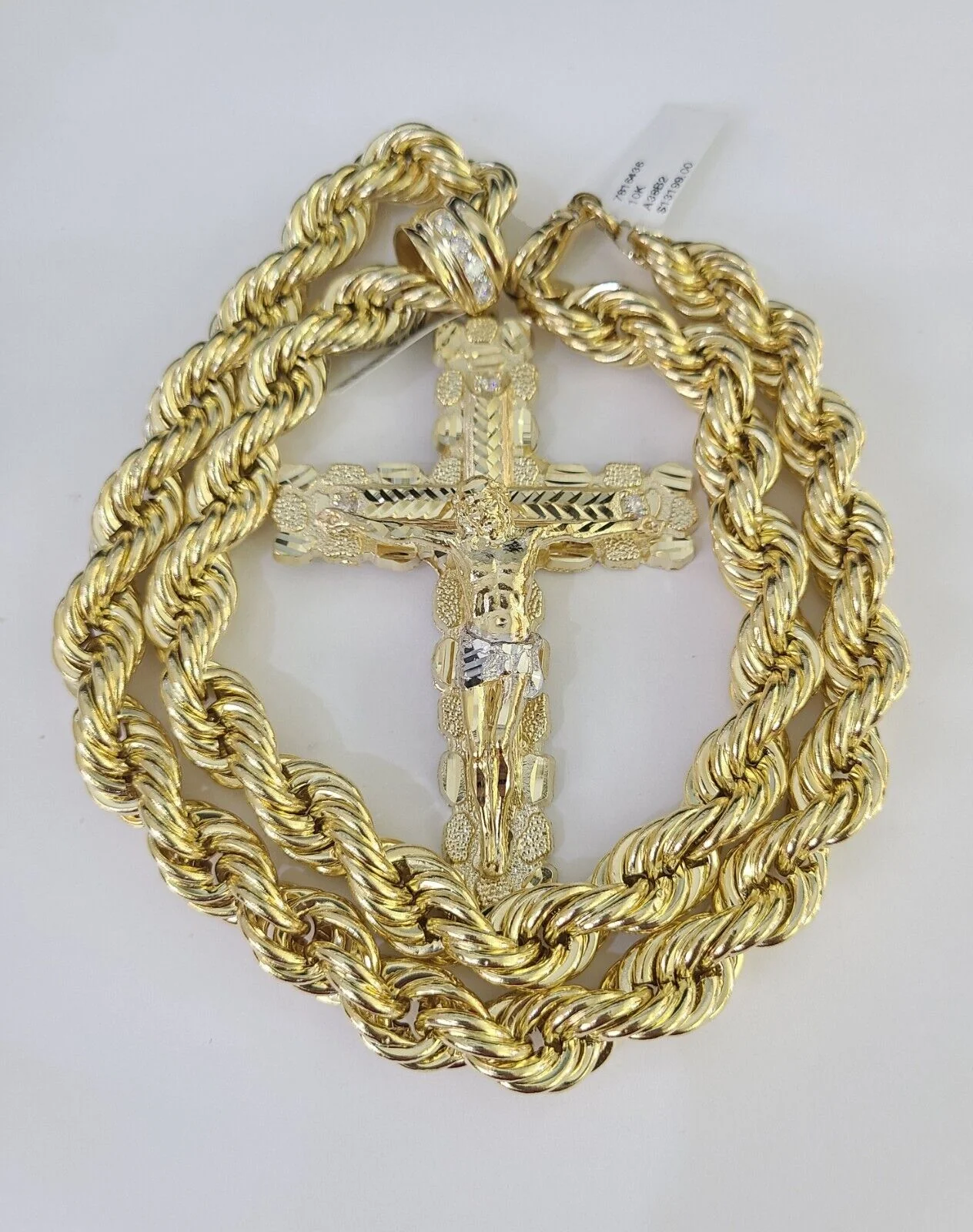 Real 10k Rope Chain Jesus Cross Charm Set 12mm 20"-30" Inch Necklace Yellow Gold - Image 5