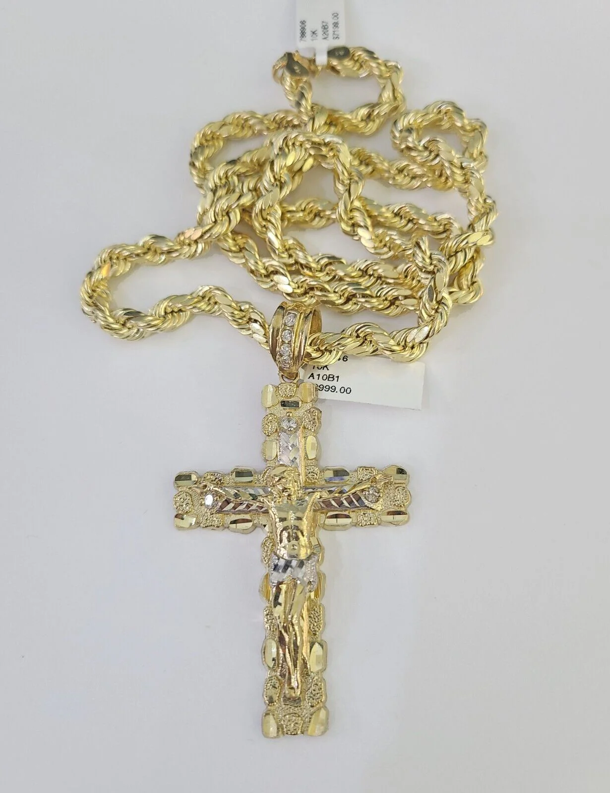 Real 10k Rope Chain Jesus Cross Charm Set 7mm 20"-28" Inch Necklace Yellow Gold - Image 4