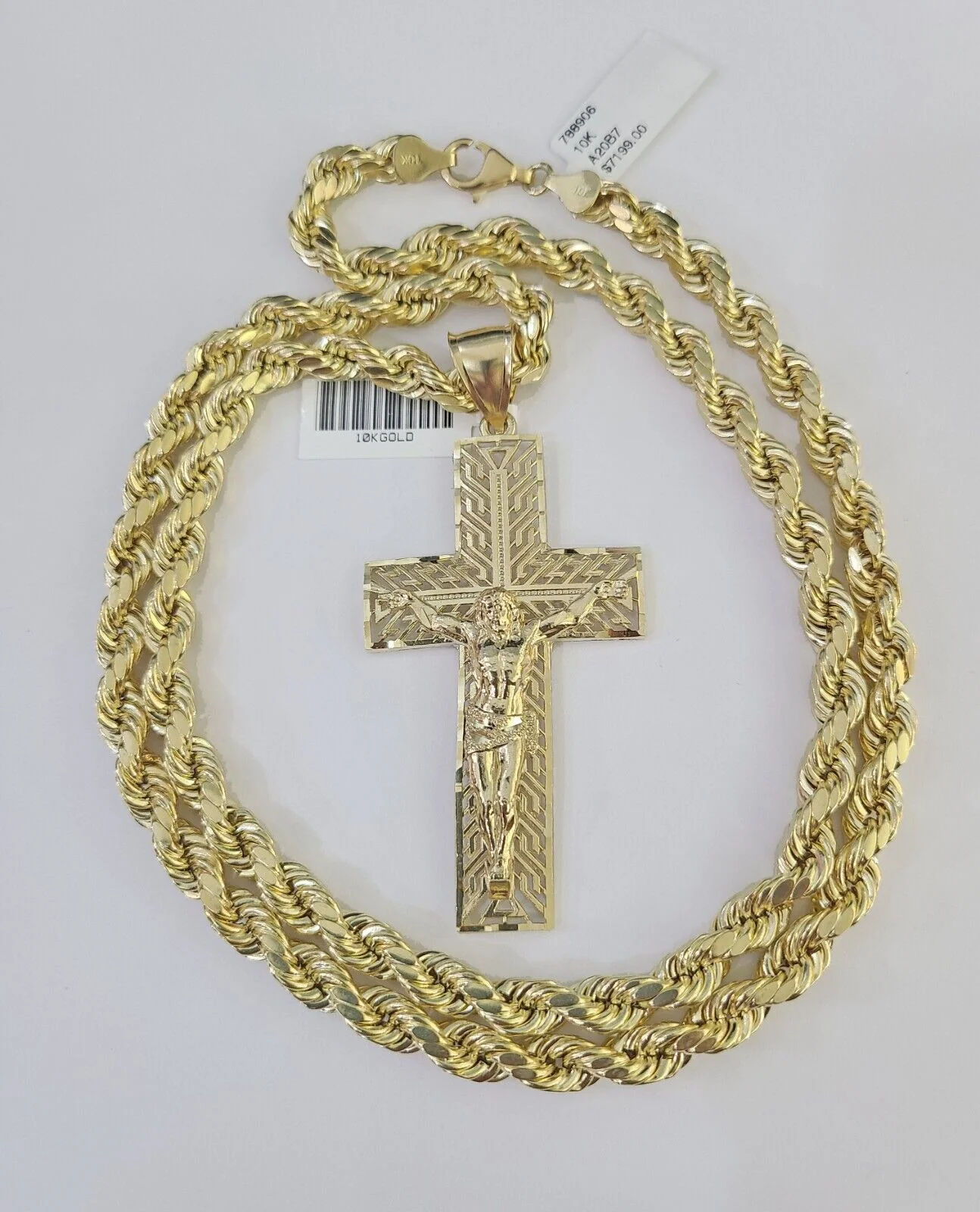 Real 10k Rope Chain Jesus Cross Charm Set 7mm 20"-28" Inch Necklace Yellow Gold - Image 3
