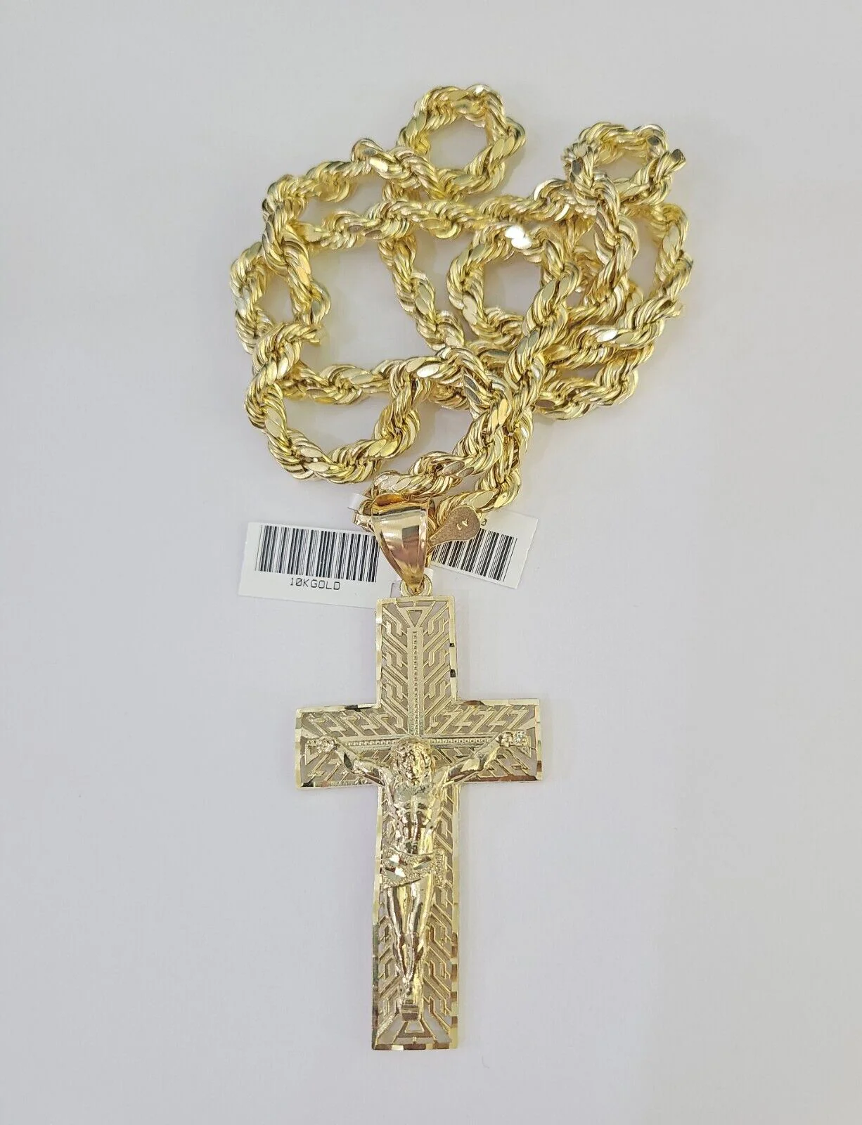 Real 10k Rope Chain Jesus Cross Charm Set 7mm 20"-28" Inch Necklace Yellow Gold - Image 6