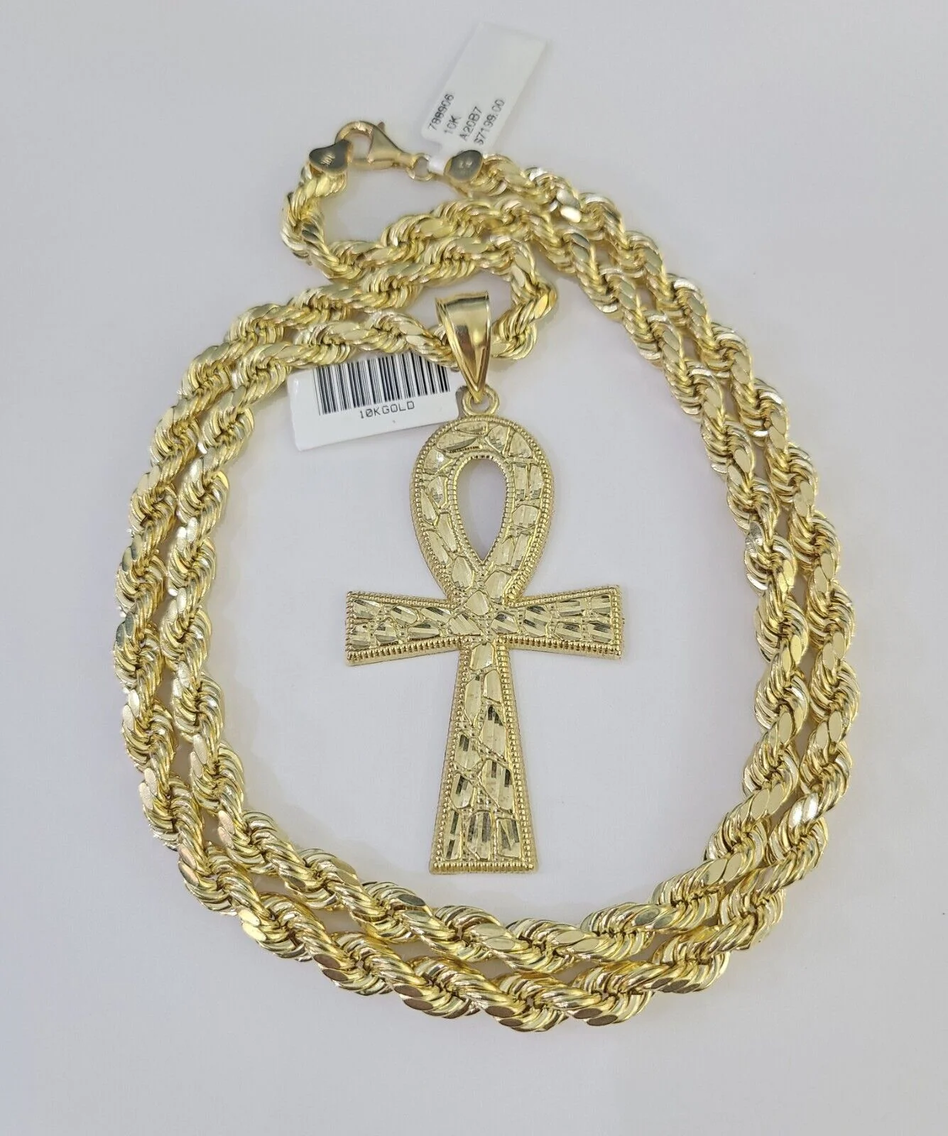 Real 10k Rope Chain Jesus Cross Charm Set 7mm 20"-28" Inch Necklace Yellow Gold - Image 3