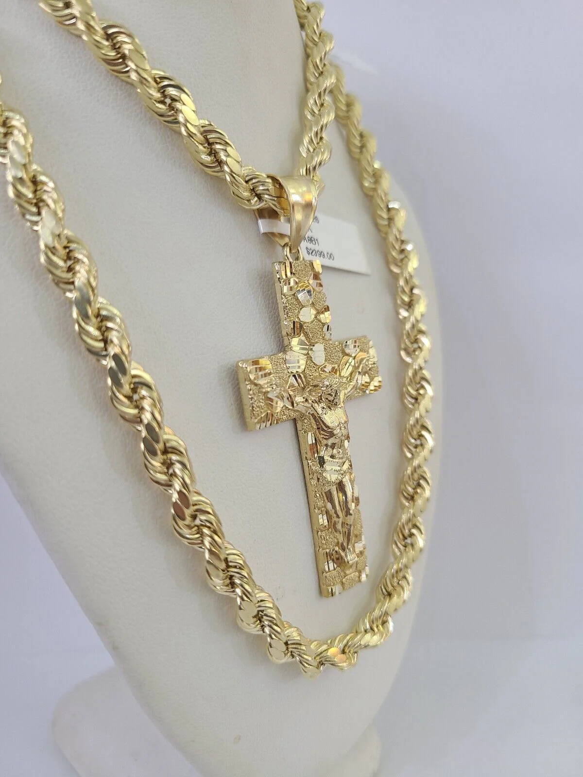 Real 10k Rope Chain Jesus Cross Charm Set 7mm 20"-28" Inch Necklace Yellow Gold - Image 6