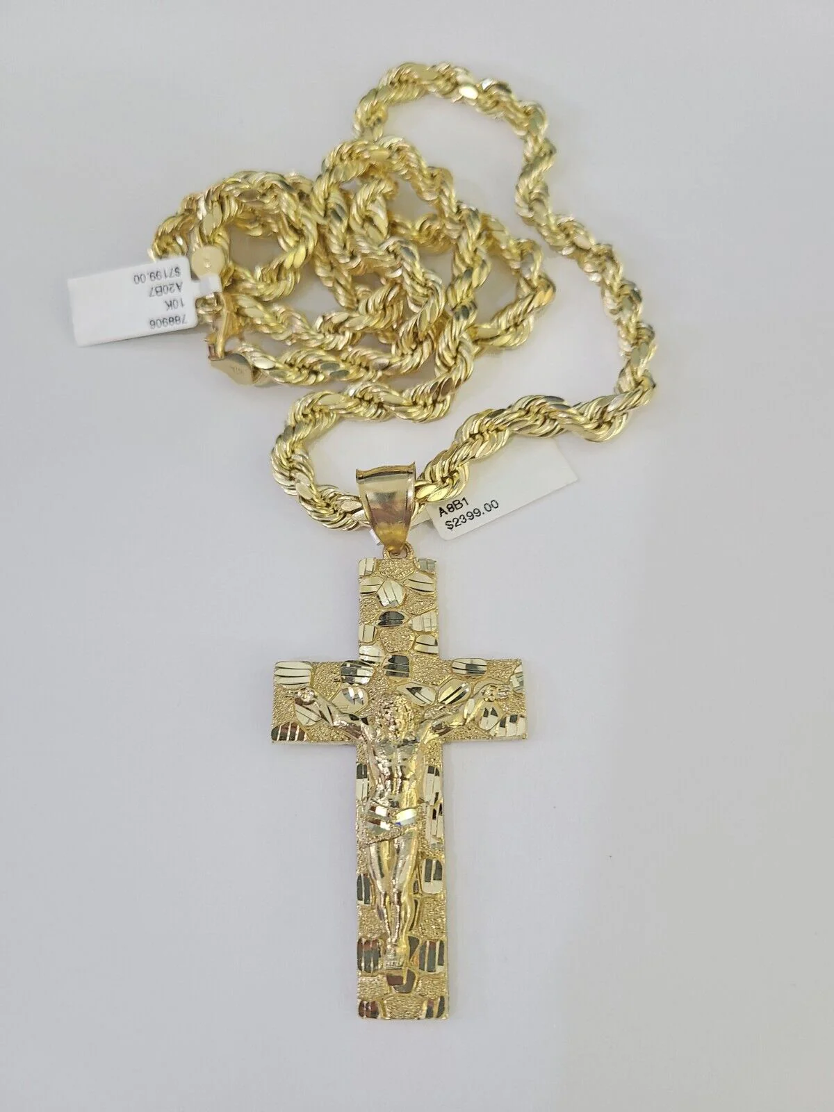 Real 10k Rope Chain Jesus Cross Charm Set 7mm 20"-28" Inch Necklace Yellow Gold - Image 7