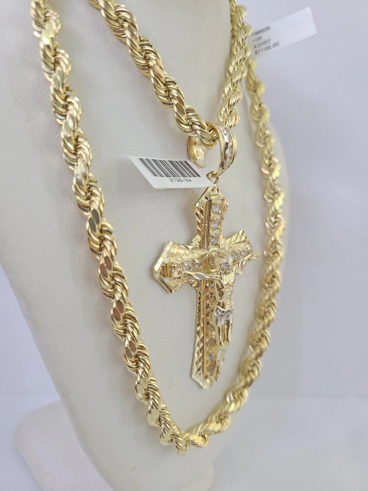 Real 10k Rope Chain Jesus Cross Charm Set 7mm 20"-28" Inch Necklace Yellow Gold - Image 4