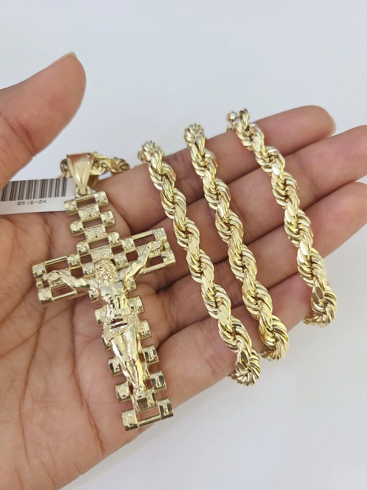 Real 10k Rope Chain Jesus Cross Charm Set 7mm 20"-28" Inch Necklace Yellow Gold - Image 6