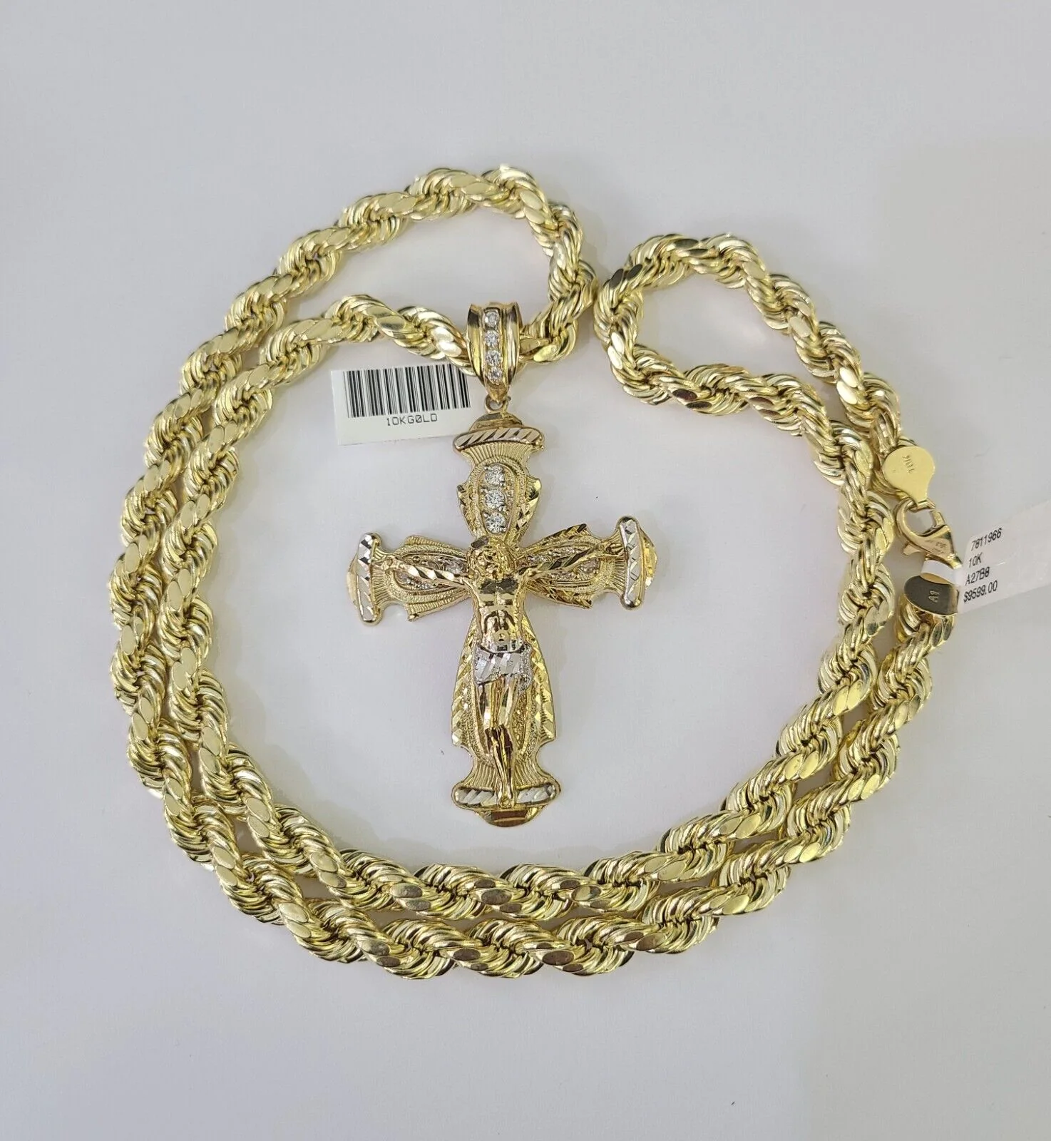 Real 10k Rope Chain Jesus Cross Charm Set 8mm 20"-30" Inch Necklace Yellow Gold - Image 3