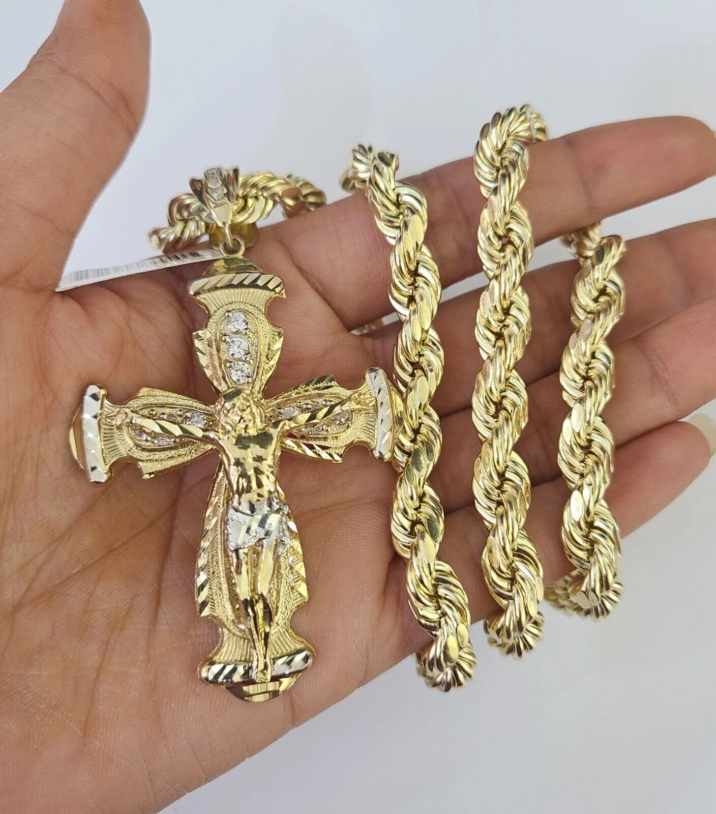 Real 10k Rope Chain Jesus Cross Charm Set 8mm 20"-30" Inch Necklace Yellow Gold - Image 4