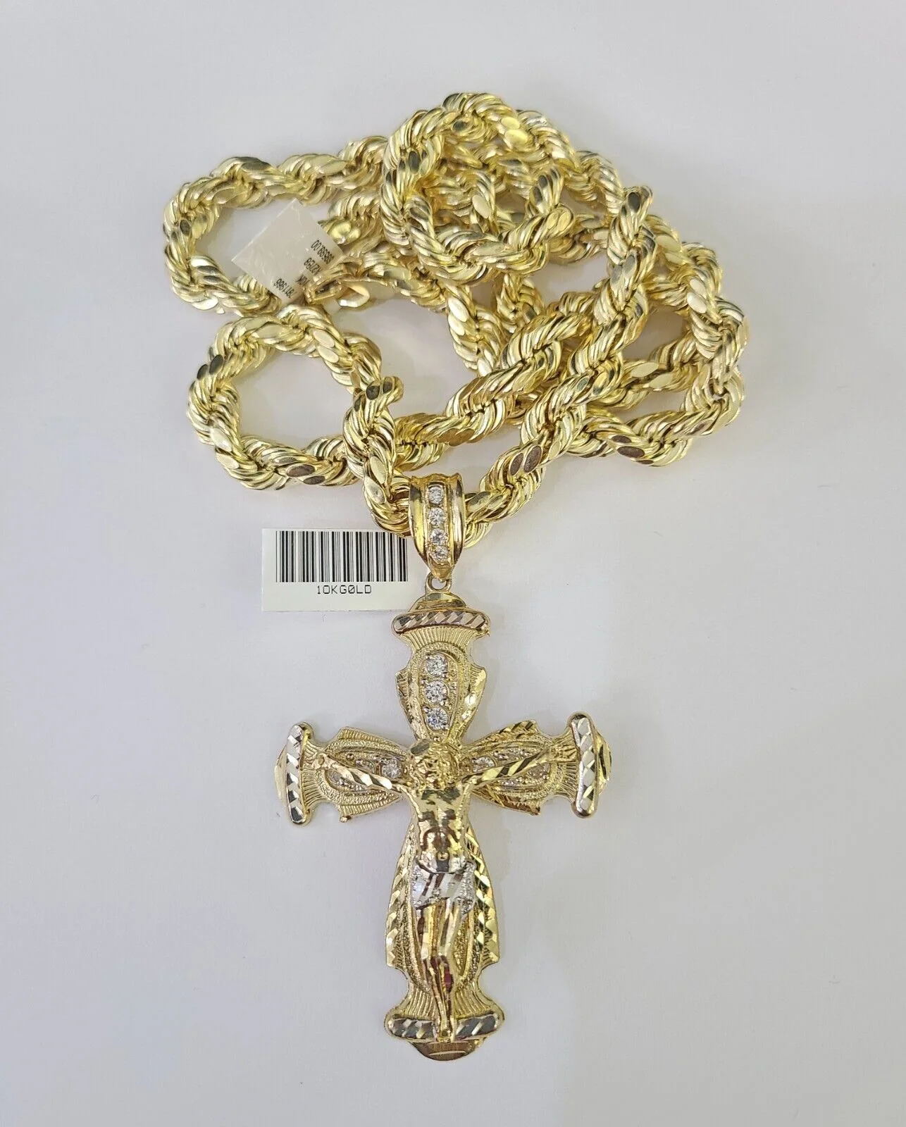 Real 10k Rope Chain Jesus Cross Charm Set 8mm 20"-30" Inch Necklace Yellow Gold - Image 5