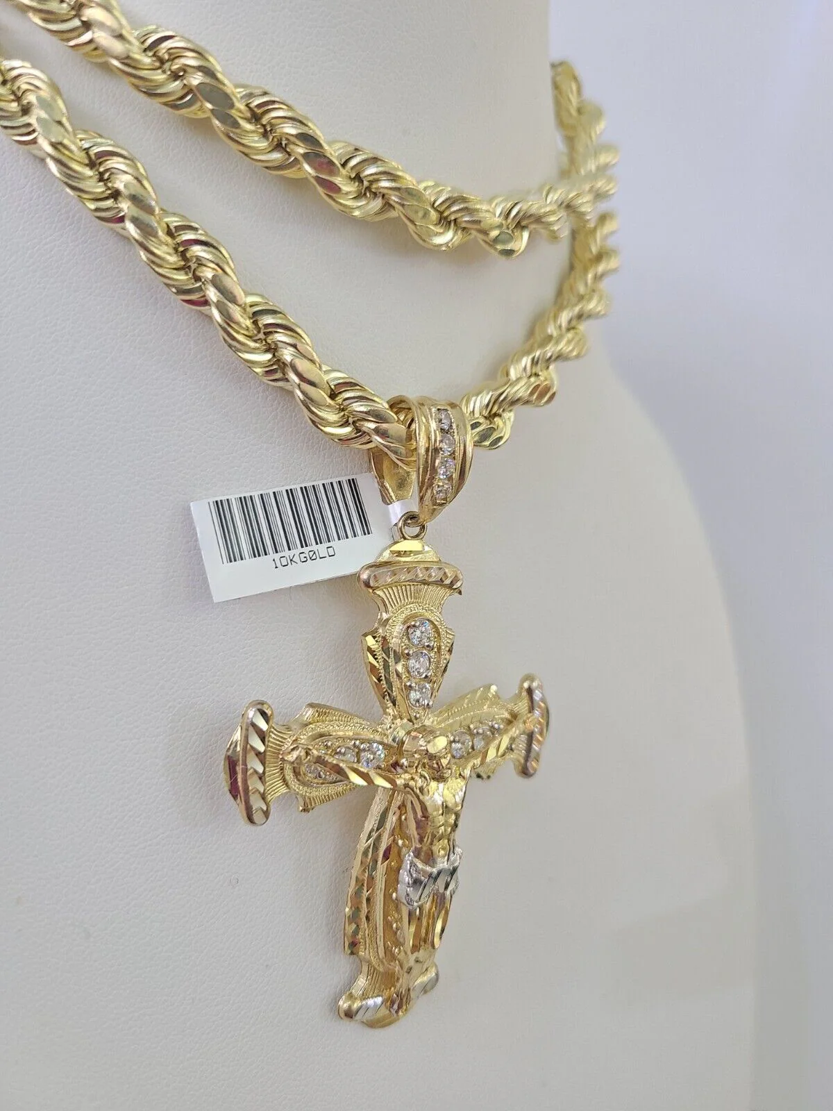 Real 10k Rope Chain Jesus Cross Charm Set 8mm 20"-30" Inch Necklace Yellow Gold - Image 6