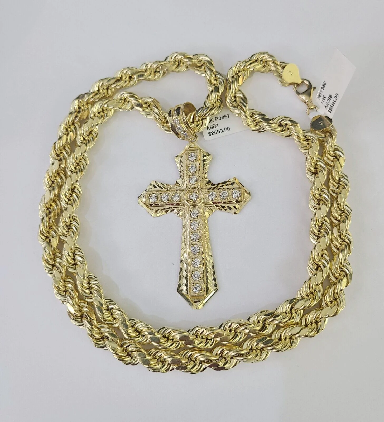 Real 10k Rope Chain Jesus Cross Charm Set 8mm 20"-30" Inch Necklace Yellow Gold - Image 4