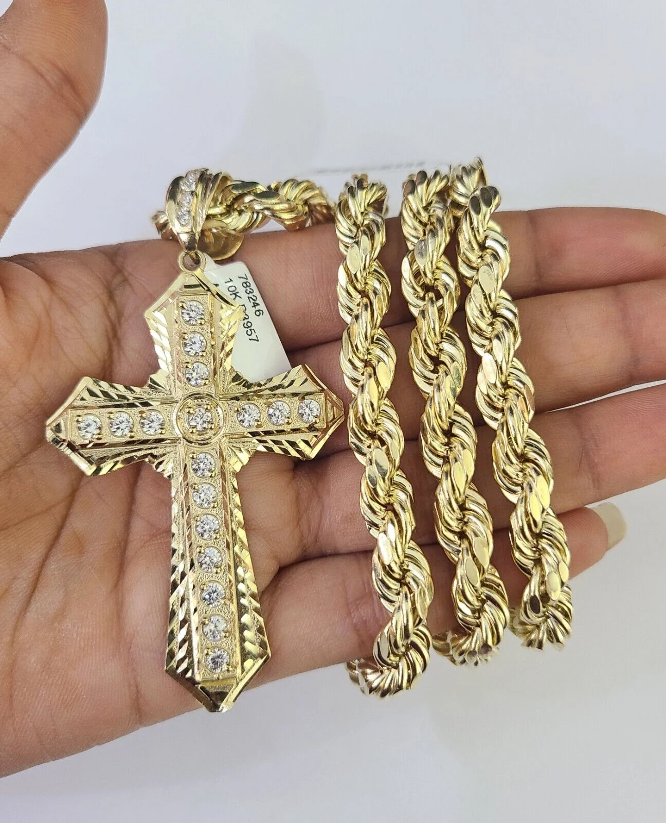 Real 10k Rope Chain Jesus Cross Charm Set 8mm 20"-30" Inch Necklace Yellow Gold - Image 5