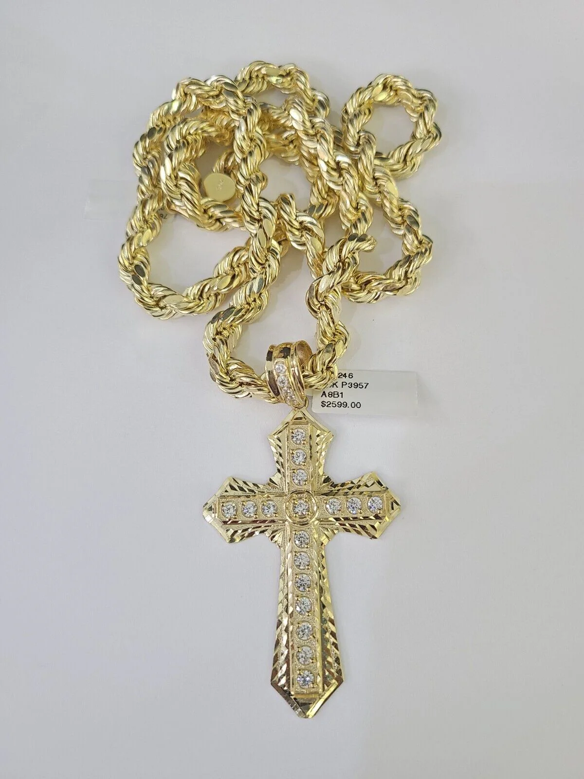 Real 10k Rope Chain Jesus Cross Charm Set 8mm 20"-30" Inch Necklace Yellow Gold - Image 6