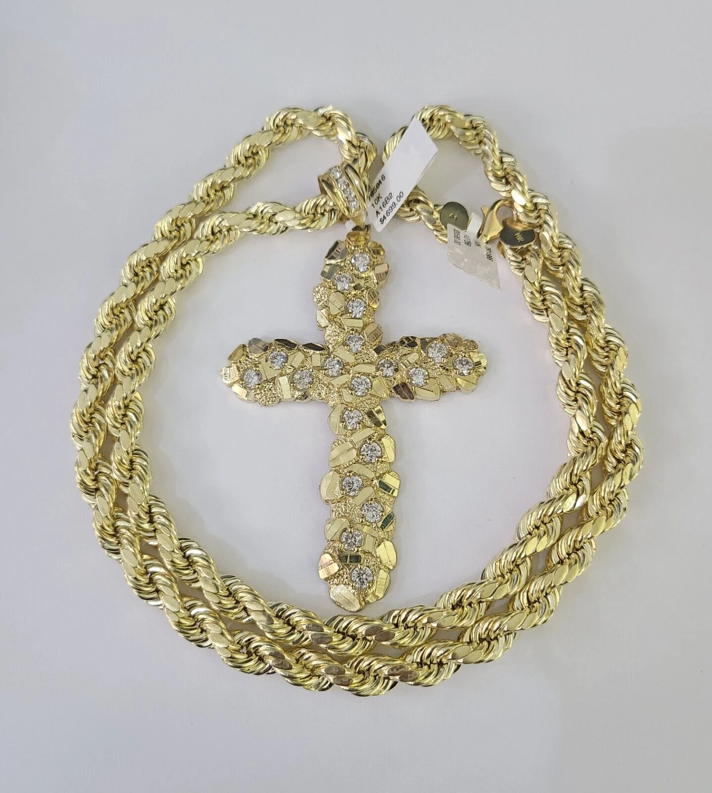 Real 10k Rope Chain Jesus Cross Charm Set 8mm 20"-30" Inch Necklace Yellow Gold - Image 4