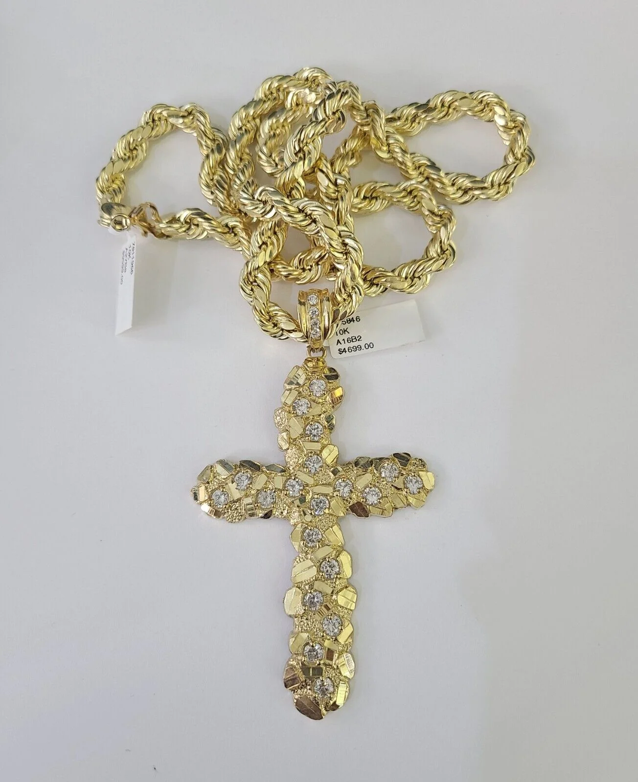 Real 10k Rope Chain Jesus Cross Charm Set 8mm 20"-30" Inch Necklace Yellow Gold - Image 6