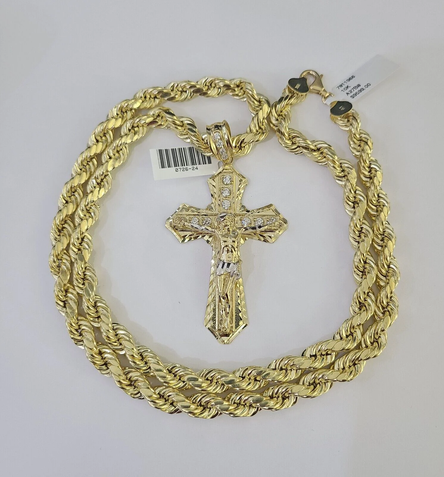 Real 10k Rope Chain Jesus Cross Charm Set 8mm 20"-30" Inch Necklace Yellow Gold - Image 3