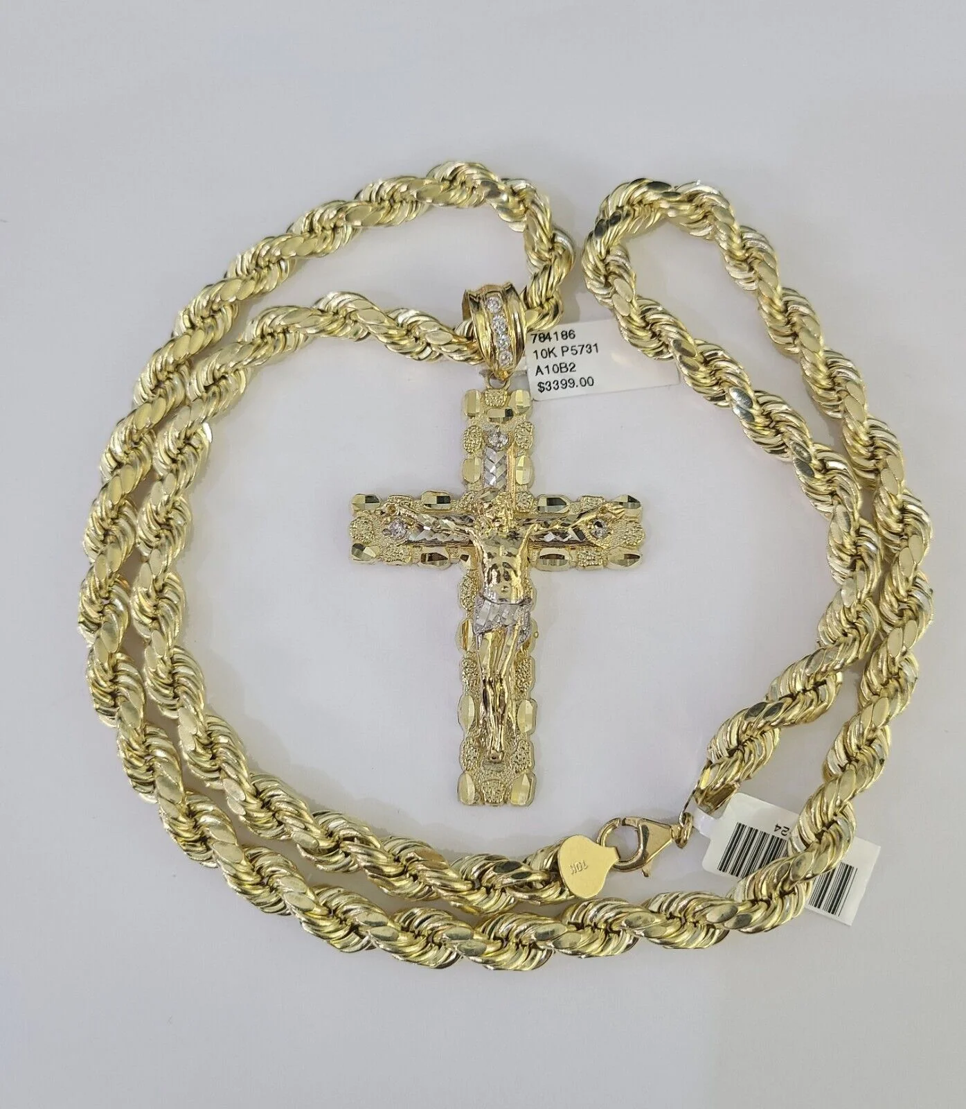 Real 10k Rope Chain Jesus Cross Charm Set 8mm 20"-30" Inch Necklace Yellow Gold - Image 4
