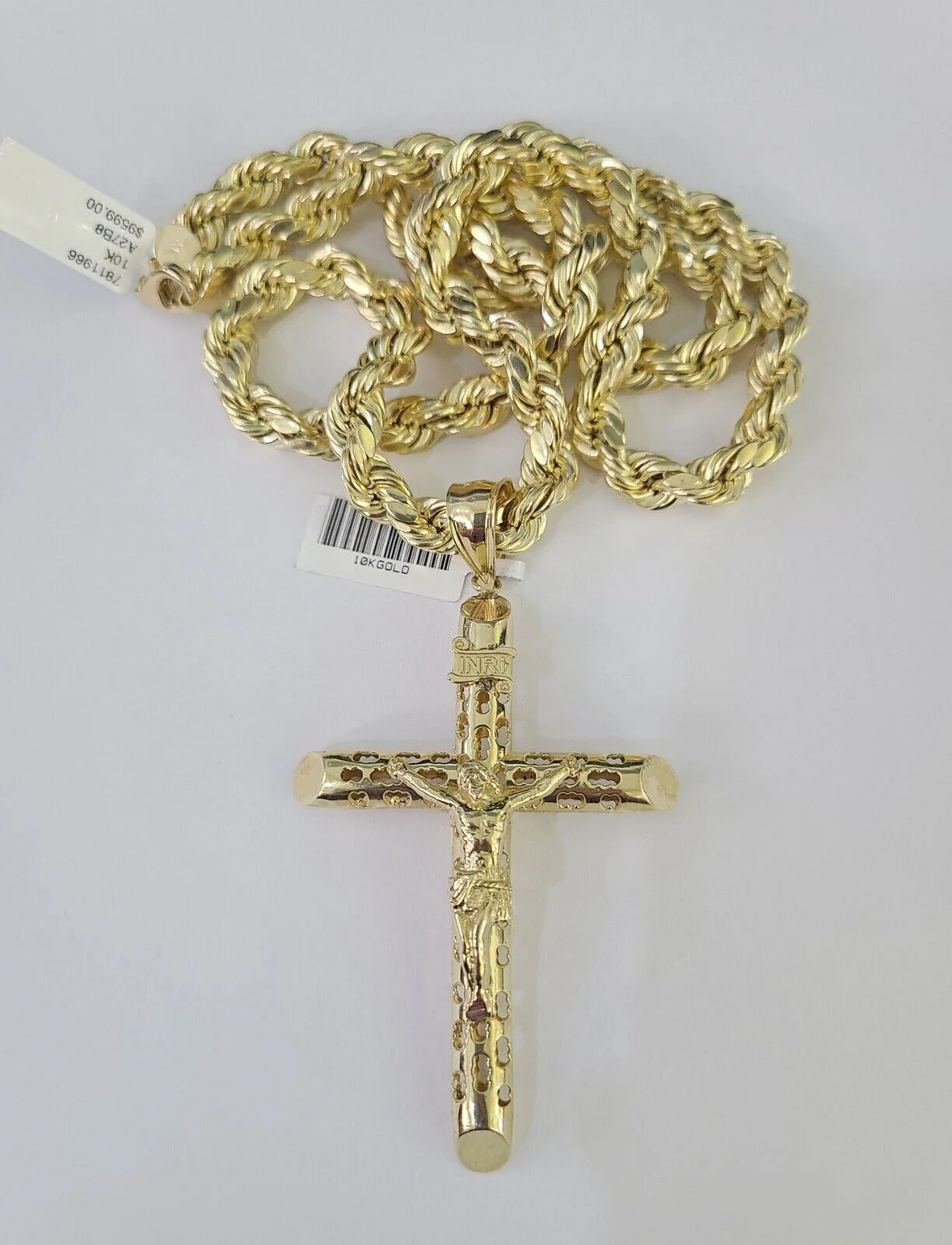 Real 10k Rope Chain Jesus Cross Charm Set 8mm 20"-30" Inch Necklace Yellow Gold - Image 4