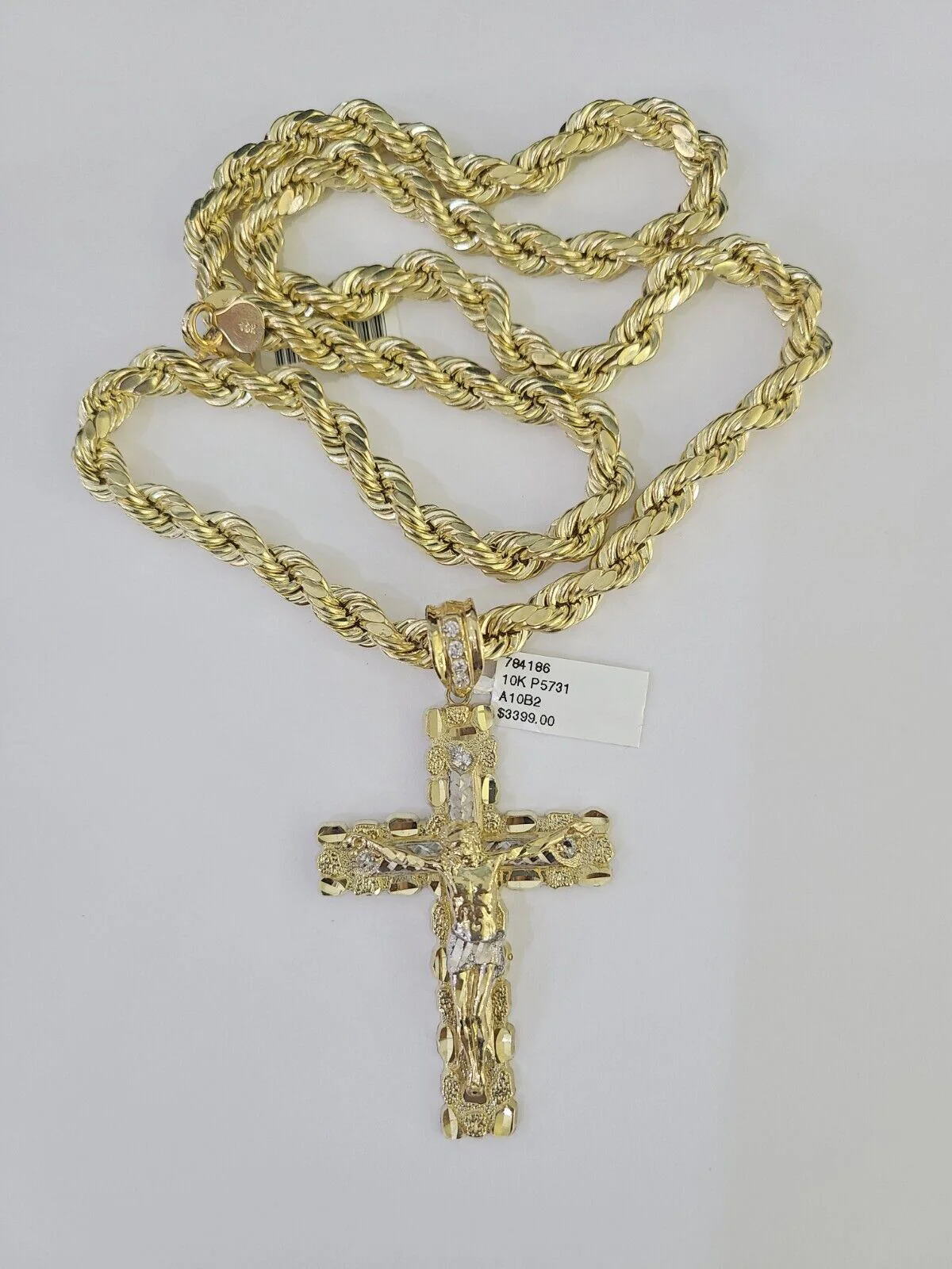 Real 10k Rope Chain Jesus Cross Charm Set 8mm 20"-30" Inch Necklace Yellow Gold - Image 5