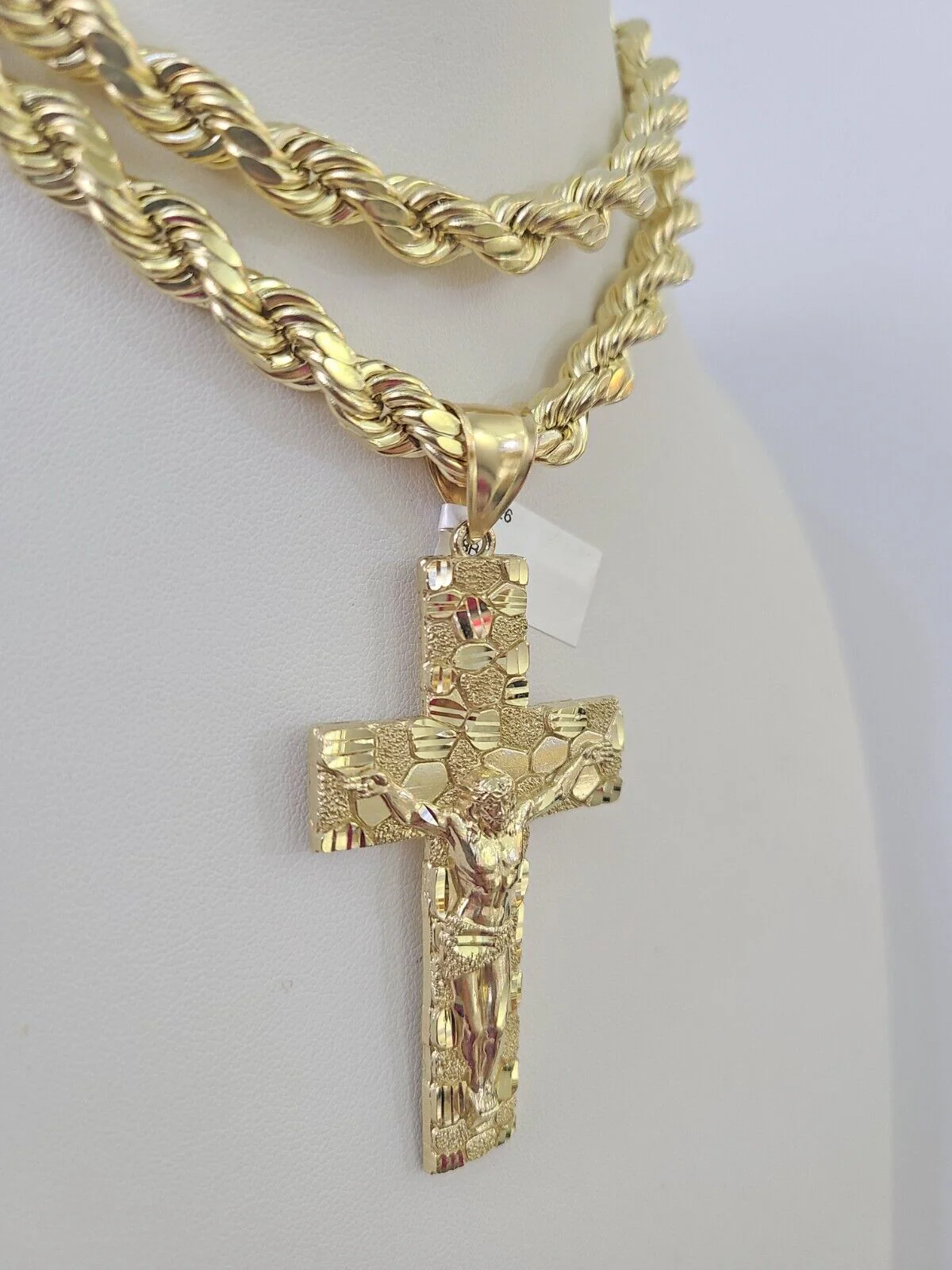 Real 10k Rope Chain Jesus Cross Charm Set 8mm 20"-30" Inch Necklace Yellow Gold - Image 5