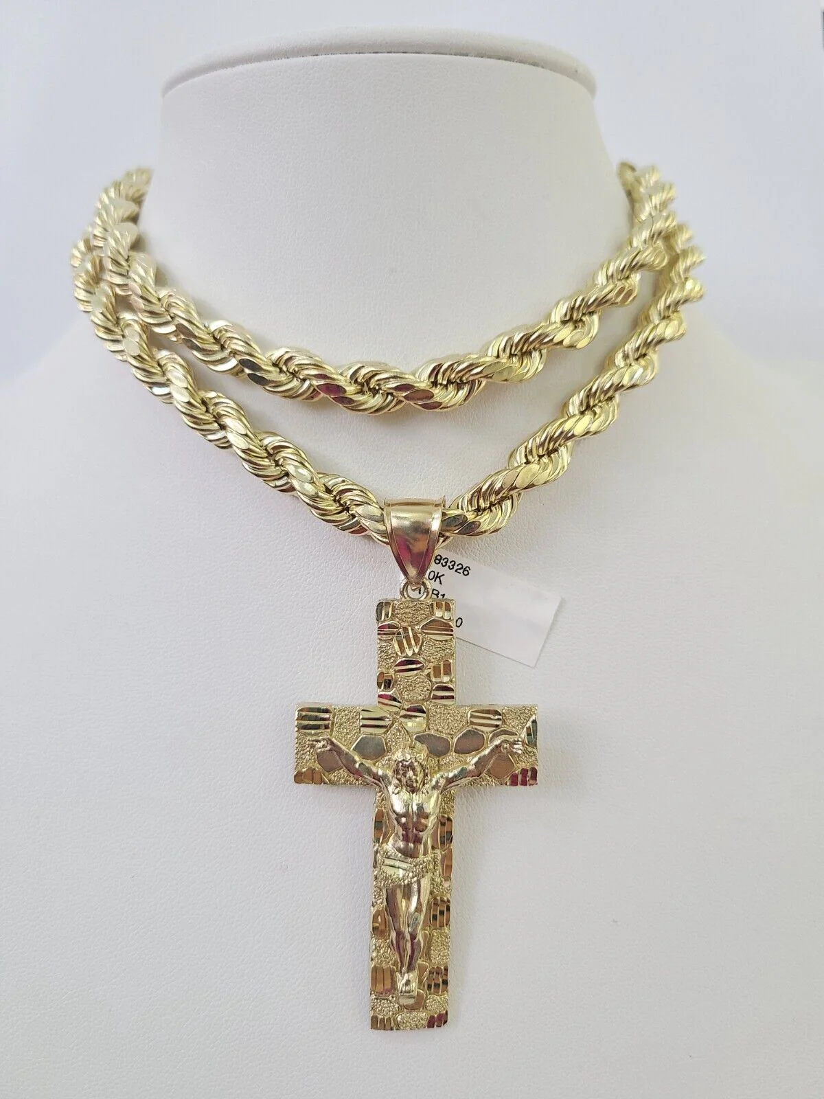 Real 10k Rope Chain Jesus Cross Charm Set 8mm 20"-30" Inch Necklace Yellow Gold - Image 6