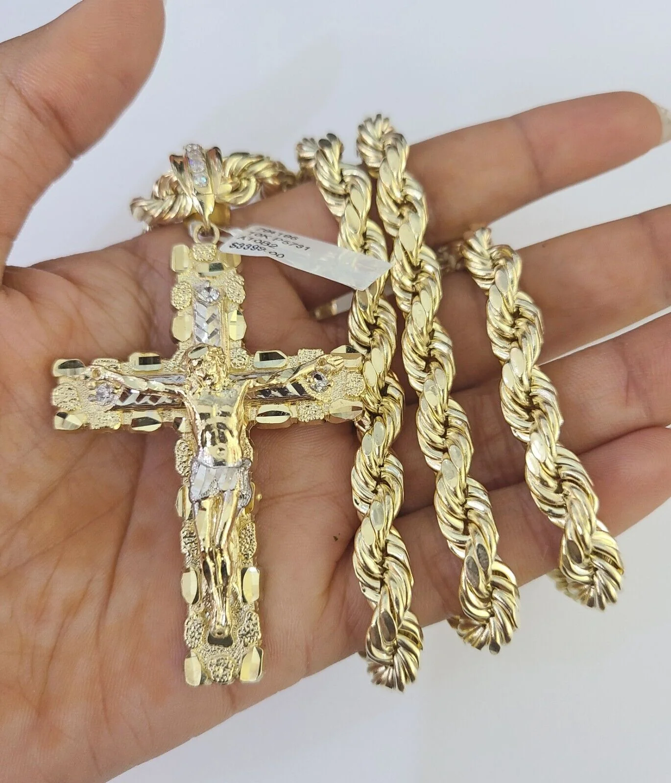 Real 10k Rope Chain Jesus Cross Charm Set 8mm 20"-30" Inch Necklace Yellow Gold - Image 6