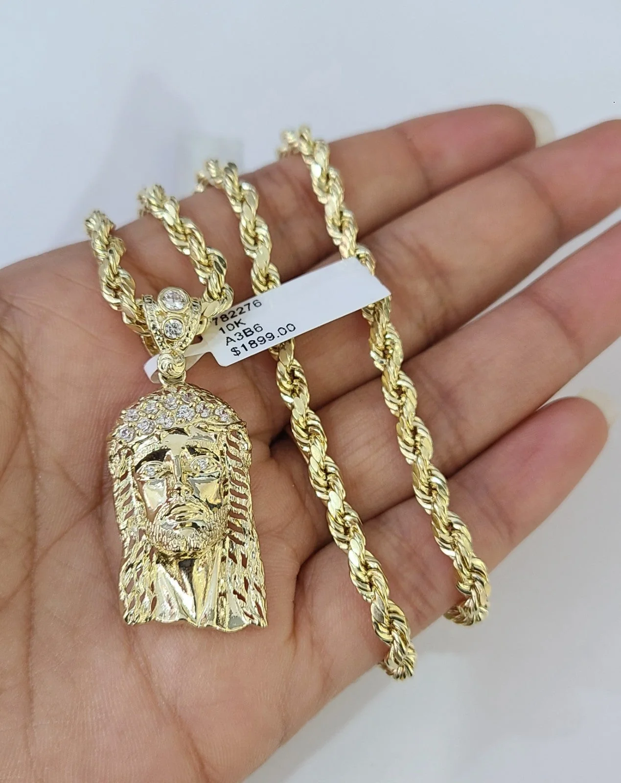 Real 10k Rope Chain Jesus Head Charm Necklace Pendant Set 4mm 18"-28" Gold - Image 2