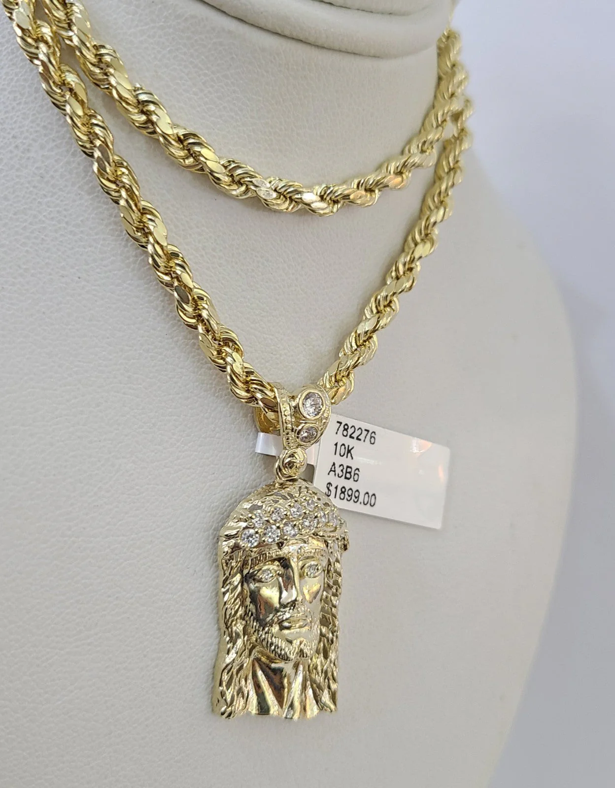 Real 10k Rope Chain Jesus Head Charm Necklace Pendant Set 4mm 18"-28" Gold - Image 5