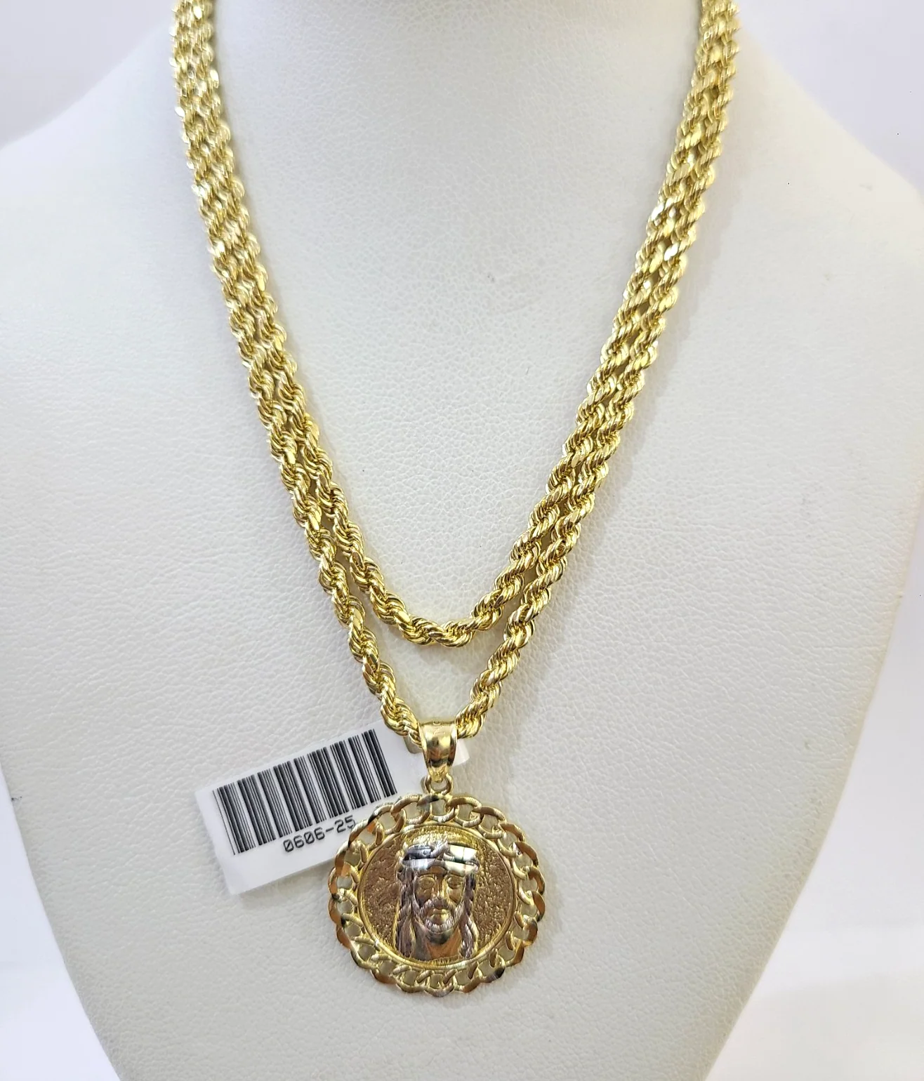 Real 10k Rope Chain Jesus Head Charm Necklace SET 2mm 18"-28" Pendant - Image 2