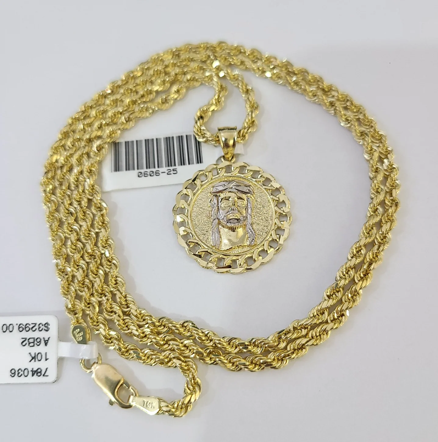 Real 10k Rope Chain Jesus Head Charm Necklace SET 2mm 18"-28" Pendant - Image 3