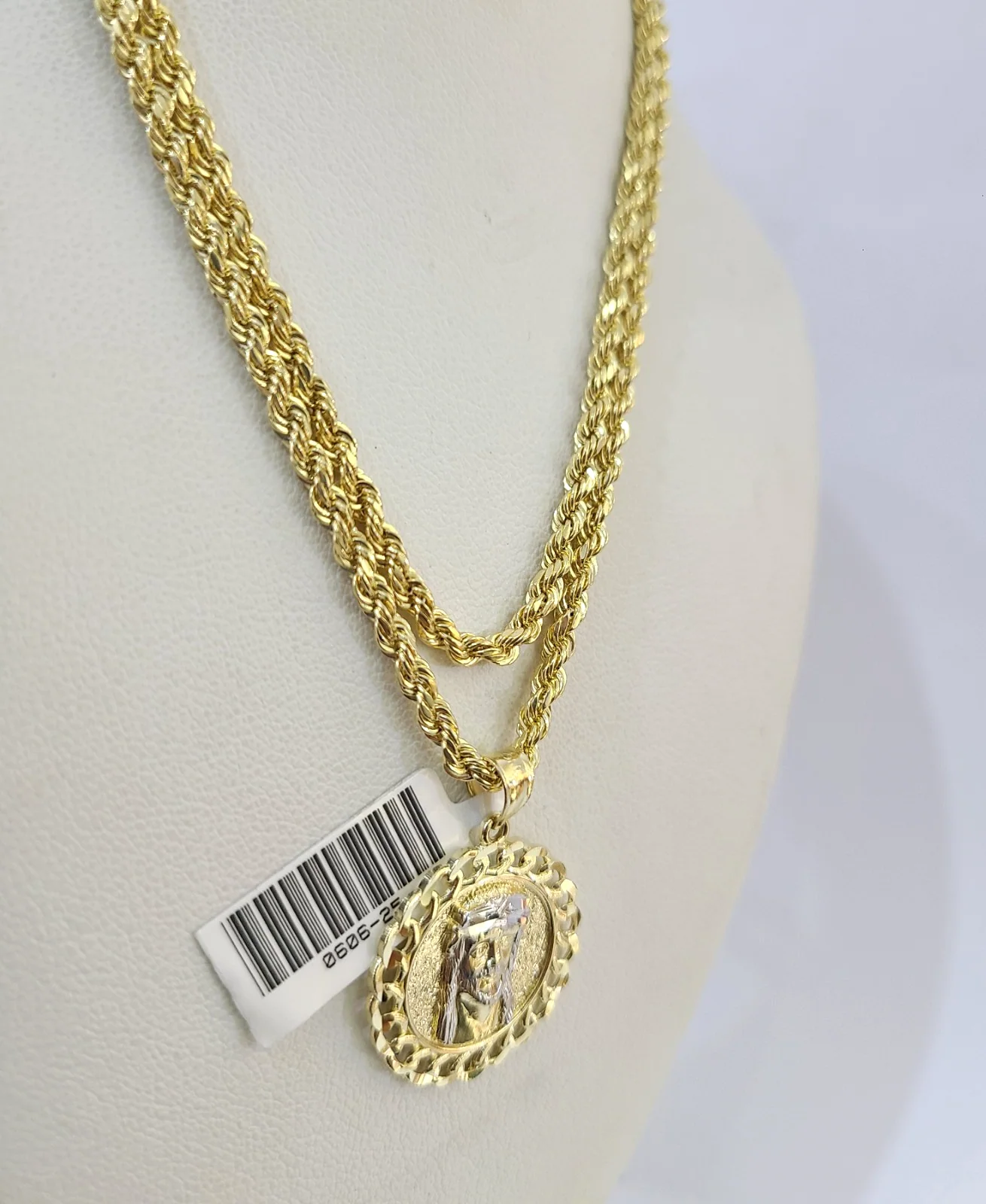 Real 10k Rope Chain Jesus Head Charm Necklace SET 3mm 18"-28" Pendant - Image 5