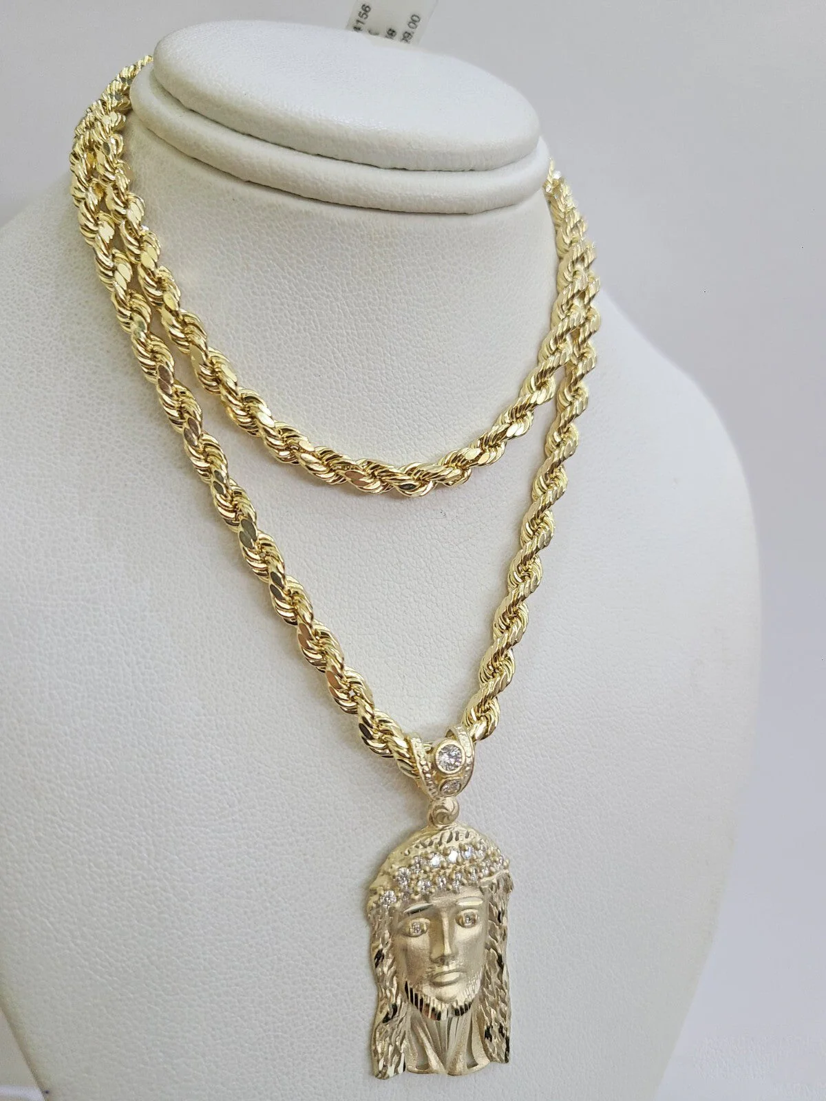 REAL 10k Rope Chain Jesus Head Charm Pendant 4mm Necklace Set 18"-28" in - Image 4