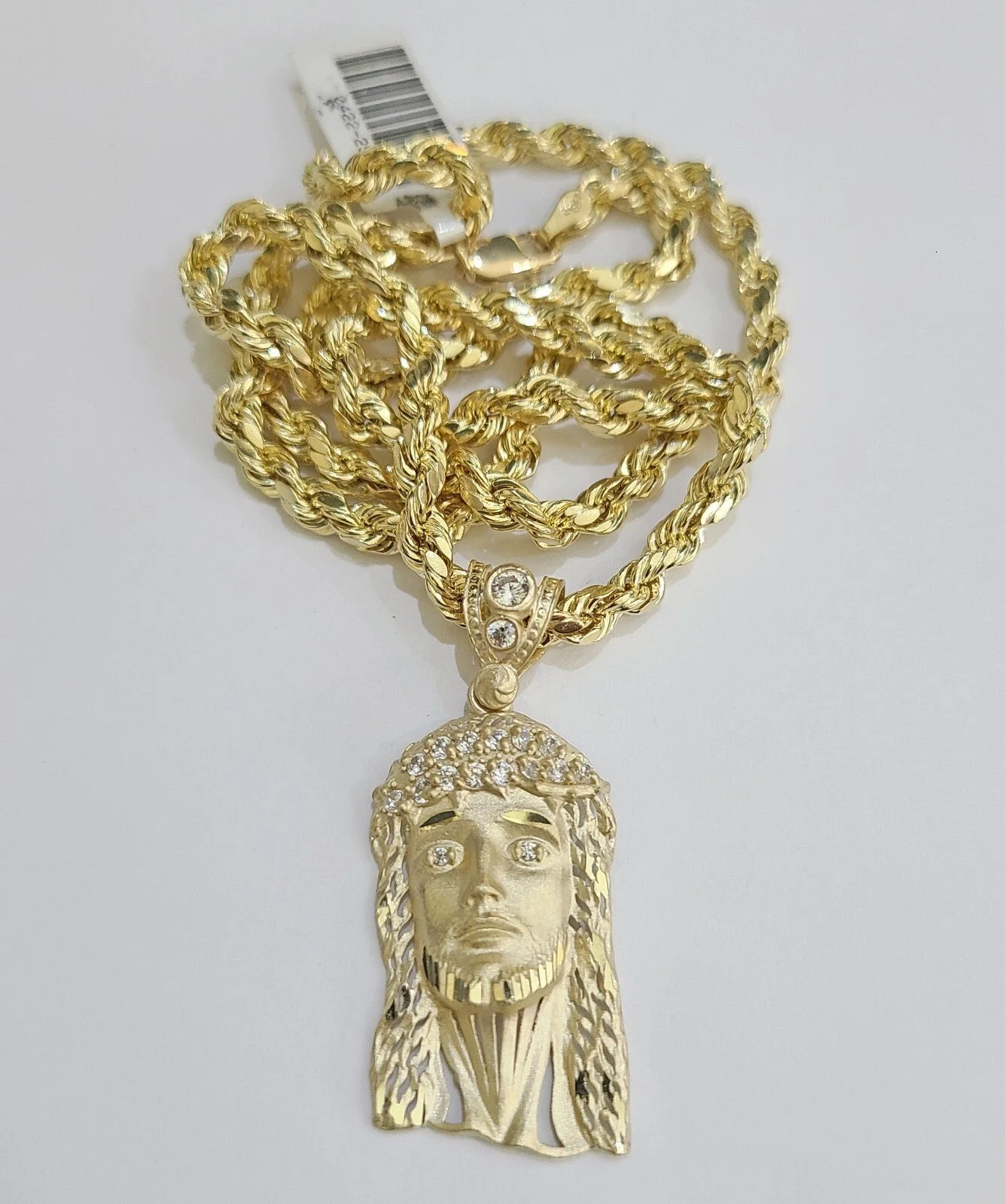 REAL 10k Rope Chain Jesus Head Charm Pendant 4mm Necklace Set 18"-28" in - Image 5