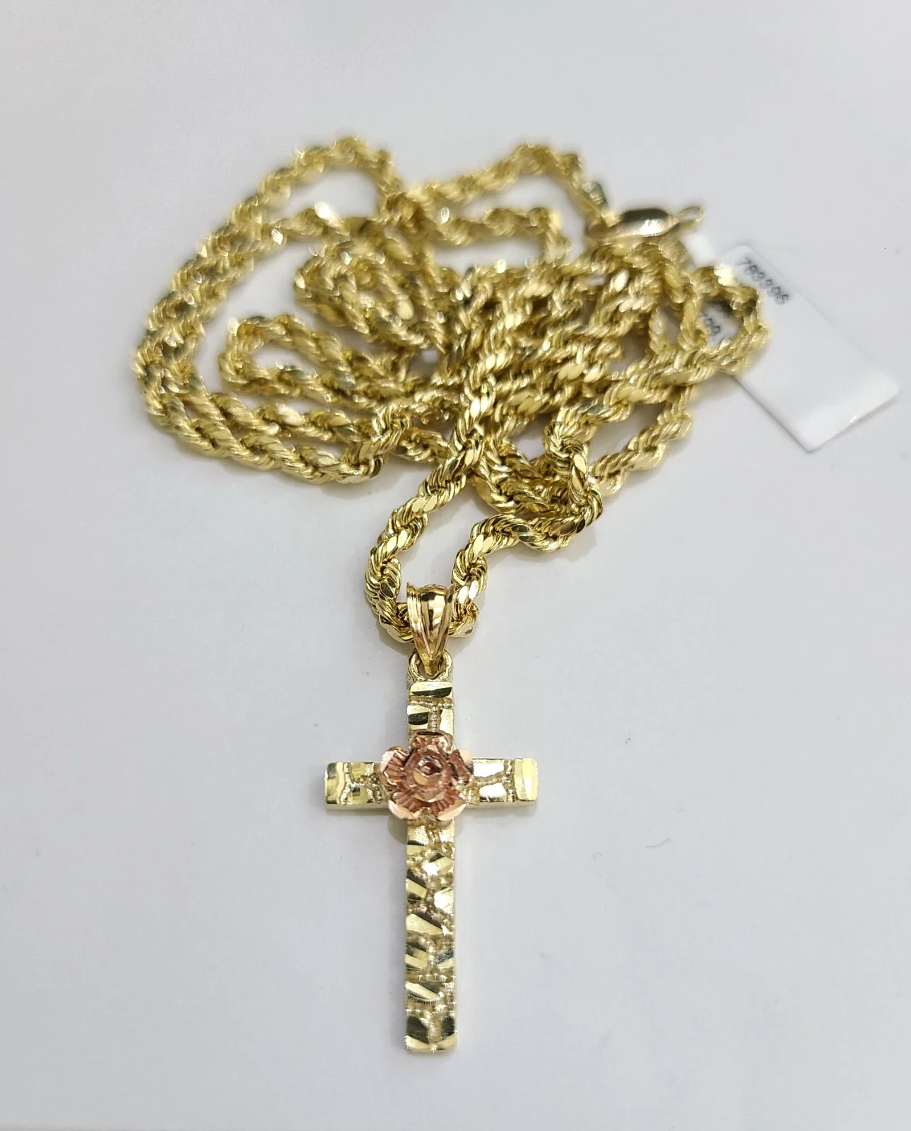 REAL 10k Rope Chain Jesus Rose Cross Charm Pendant 3mm Necklace Set 18"-28" in - Image 5