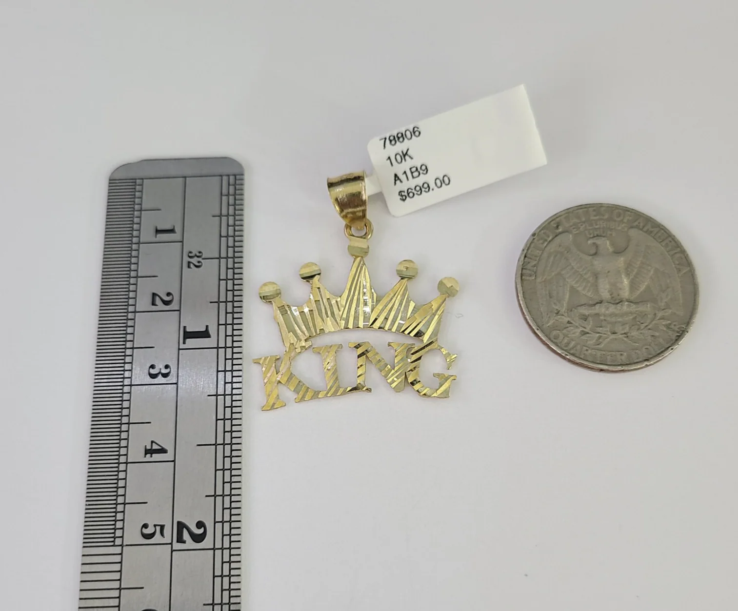 REAL 10k Rope Chain King Crown Charm Pendant 3mm Necklace Set 18"-30" in - Image 4