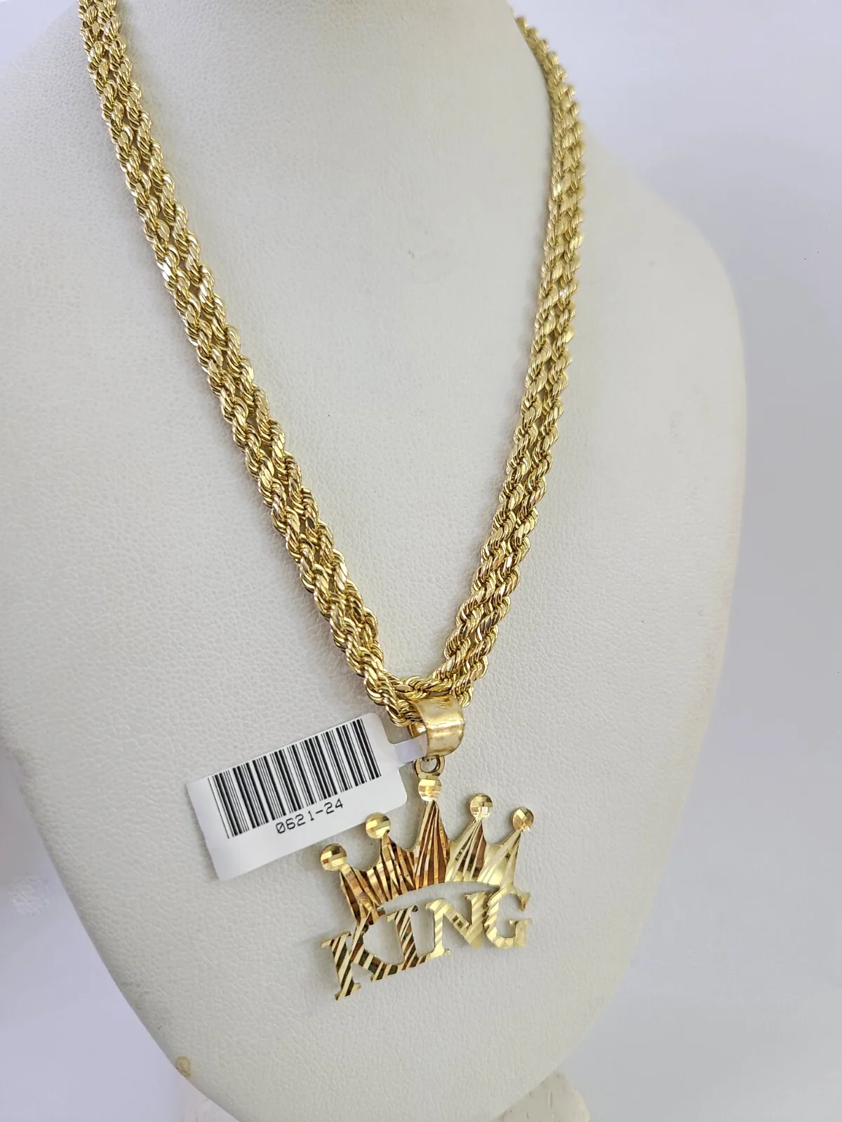REAL 10k Rope Chain King Crown Charm Pendant 3mm Necklace Set 18"-30" in - Image 5