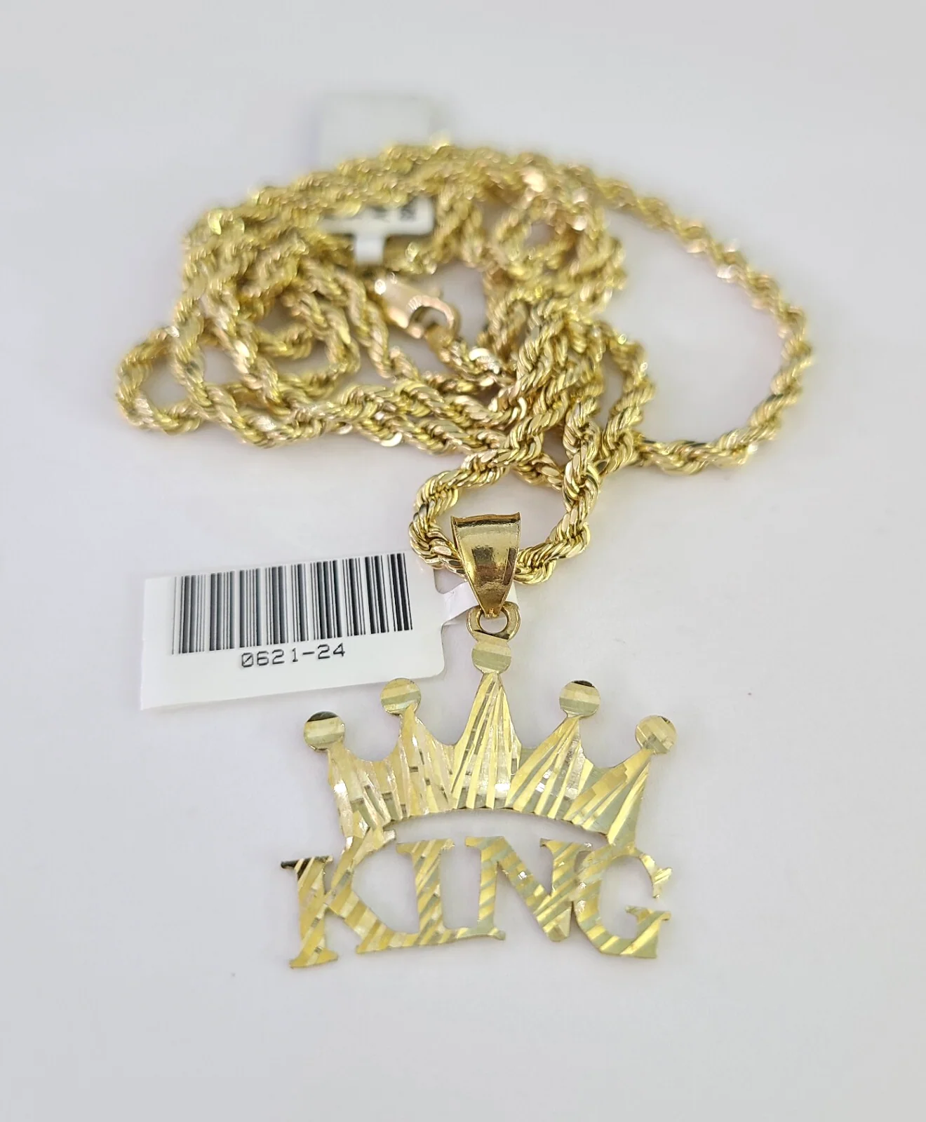 REAL 10k Rope Chain King Crown Charm Pendant 3mm Necklace Set 18"-30" in - Image 6