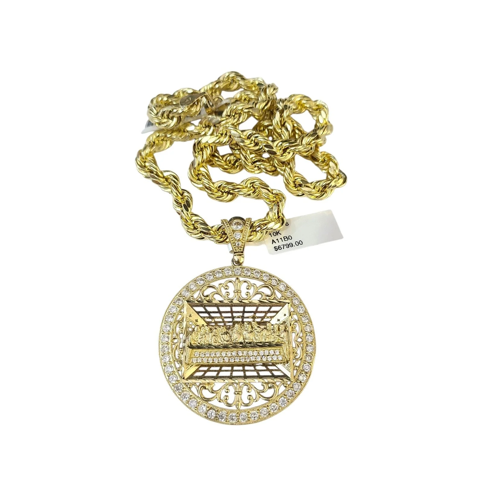 Real 10k Rope Chain Last Supper 7mm 20"-30" Necklace Pendant Set Gold Men - Image 6