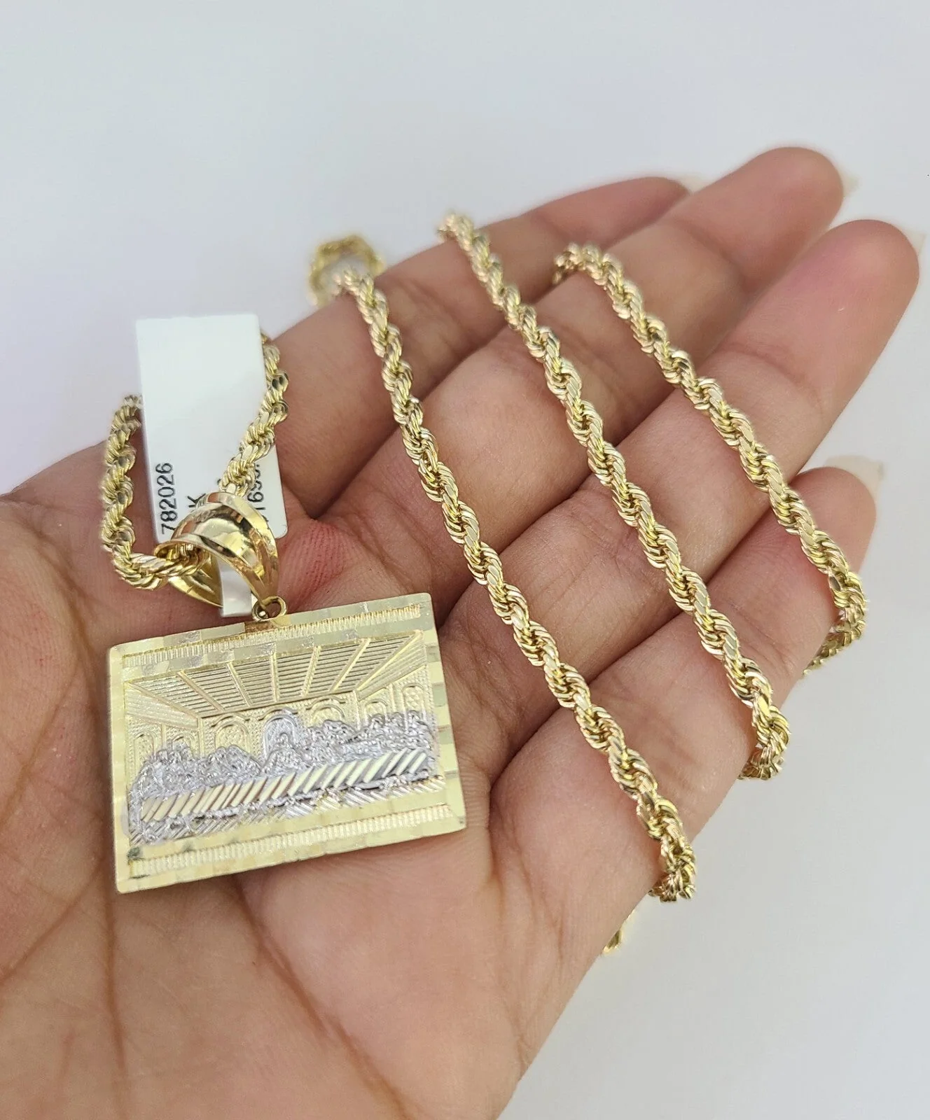REAL 10k Rope Chain Last Supper Charm Pendant 3mm Necklace Set 18"-30" in - Image 2