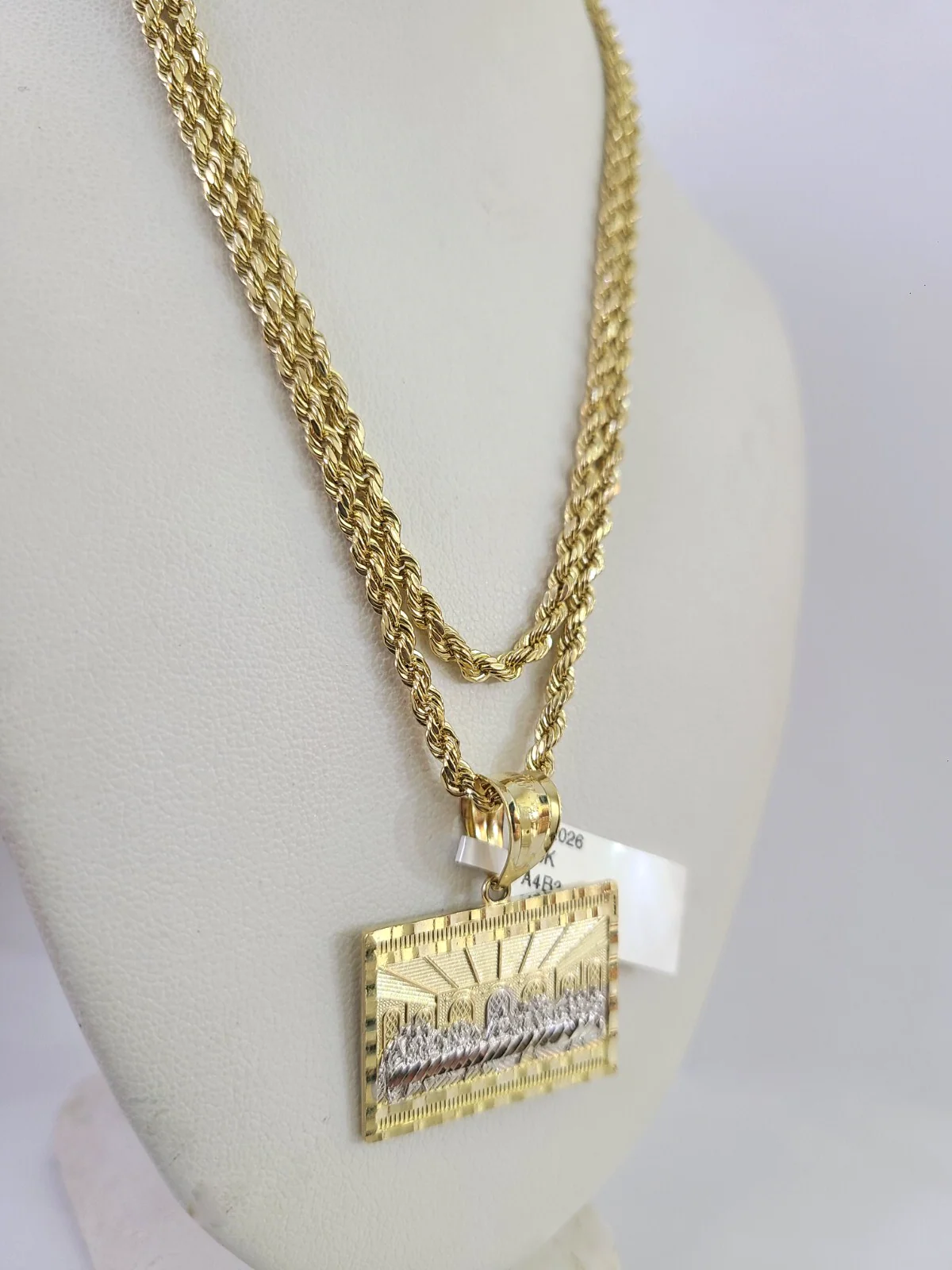REAL 10k Rope Chain Last Supper Charm Pendant 3mm Necklace Set 18"-30" in - Image 5