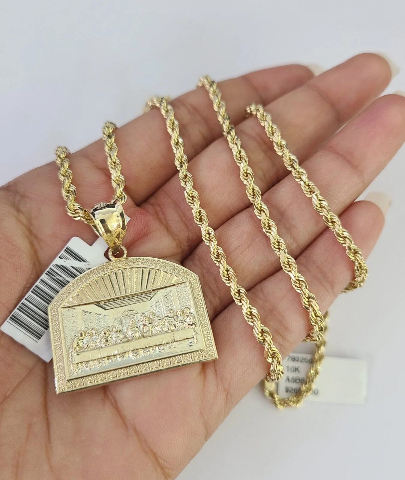 REAL 10k Rope Chain Last Supper Charm Pendant 3mm Necklace Set 18"-30" in - Image 2