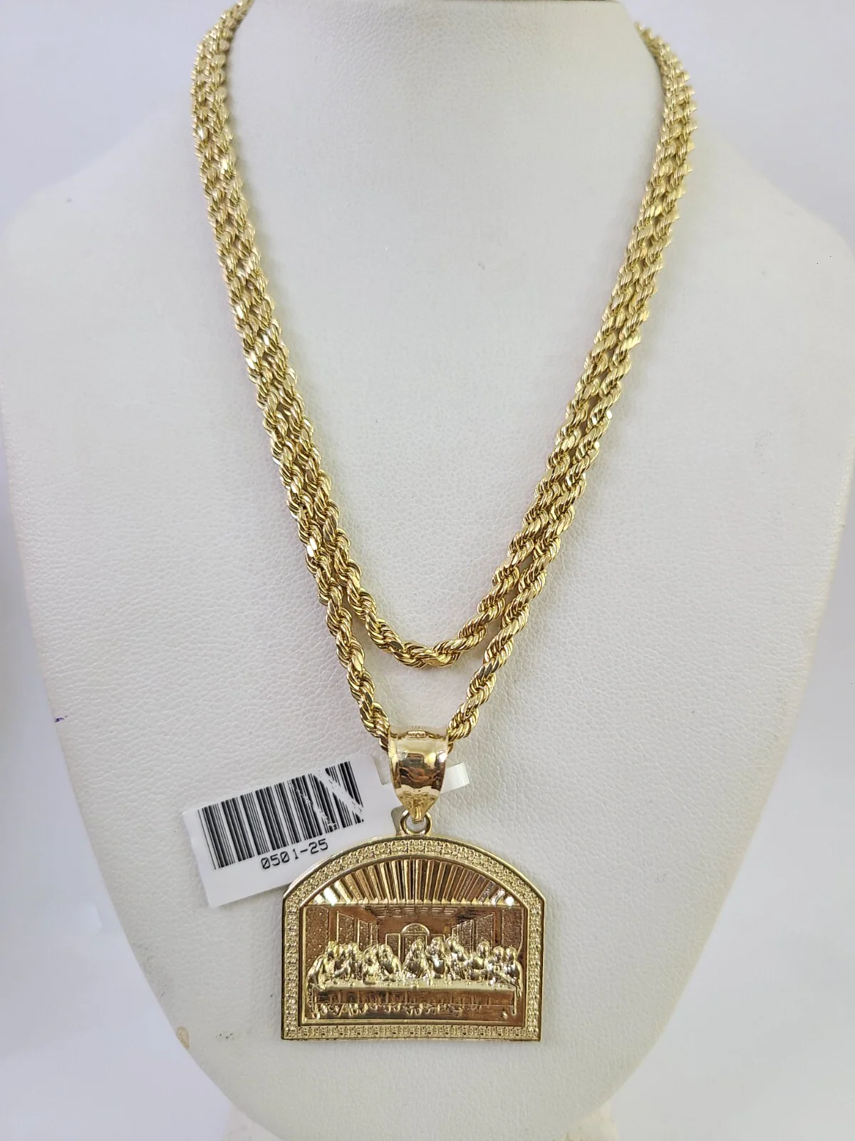 REAL 10k Rope Chain Last Supper Charm Pendant 3mm Necklace Set 18"-30" in - Image 3