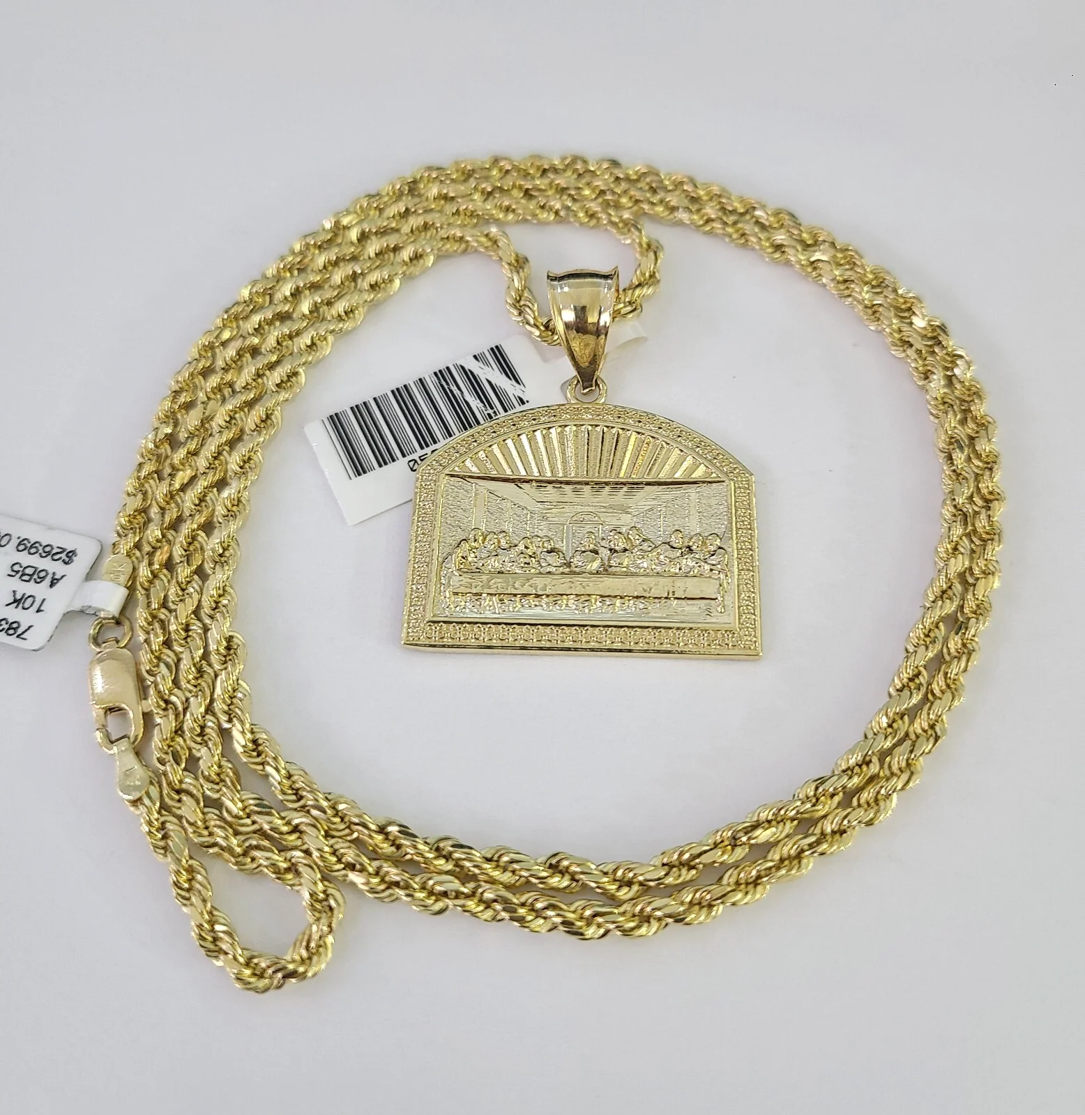 REAL 10k Rope Chain Last Supper Charm Pendant 3mm Necklace Set 18"-30" in - Image 4
