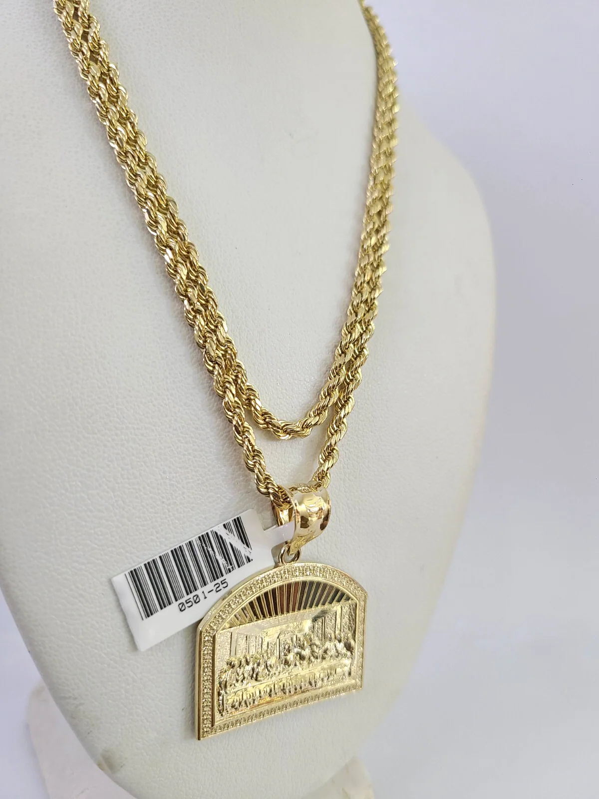 REAL 10k Rope Chain Last Supper Charm Pendant 3mm Necklace Set 18"-30" in - Image 6