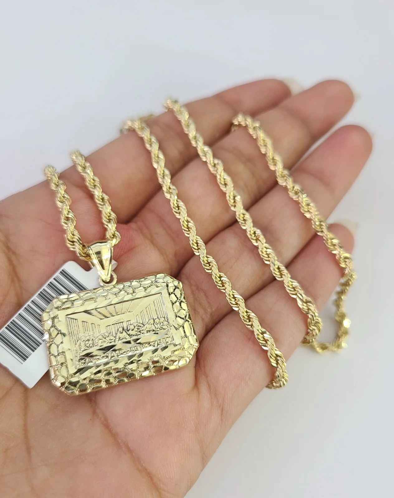 REAL 10k Rope Chain Last Supper Charm Pendant 3mm Necklace Set 18"-30" in - Image 2