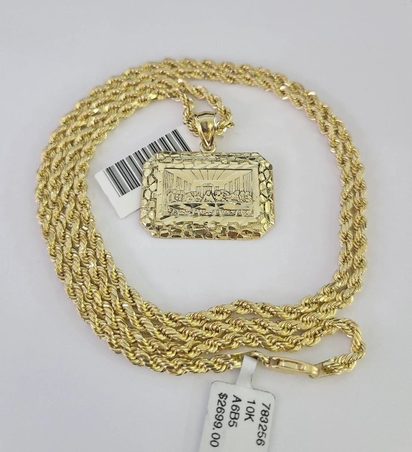 REAL 10k Rope Chain Last Supper Charm Pendant 3mm Necklace Set 18"-30" in - Image 3
