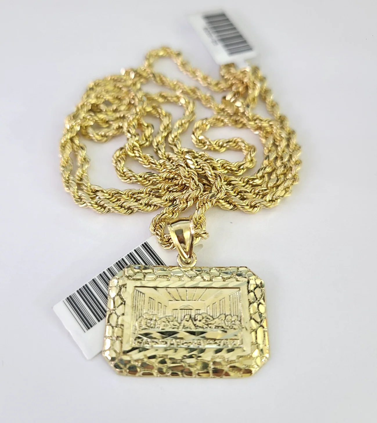 REAL 10k Rope Chain Last Supper Charm Pendant 3mm Necklace Set 18"-30" in - Image 6